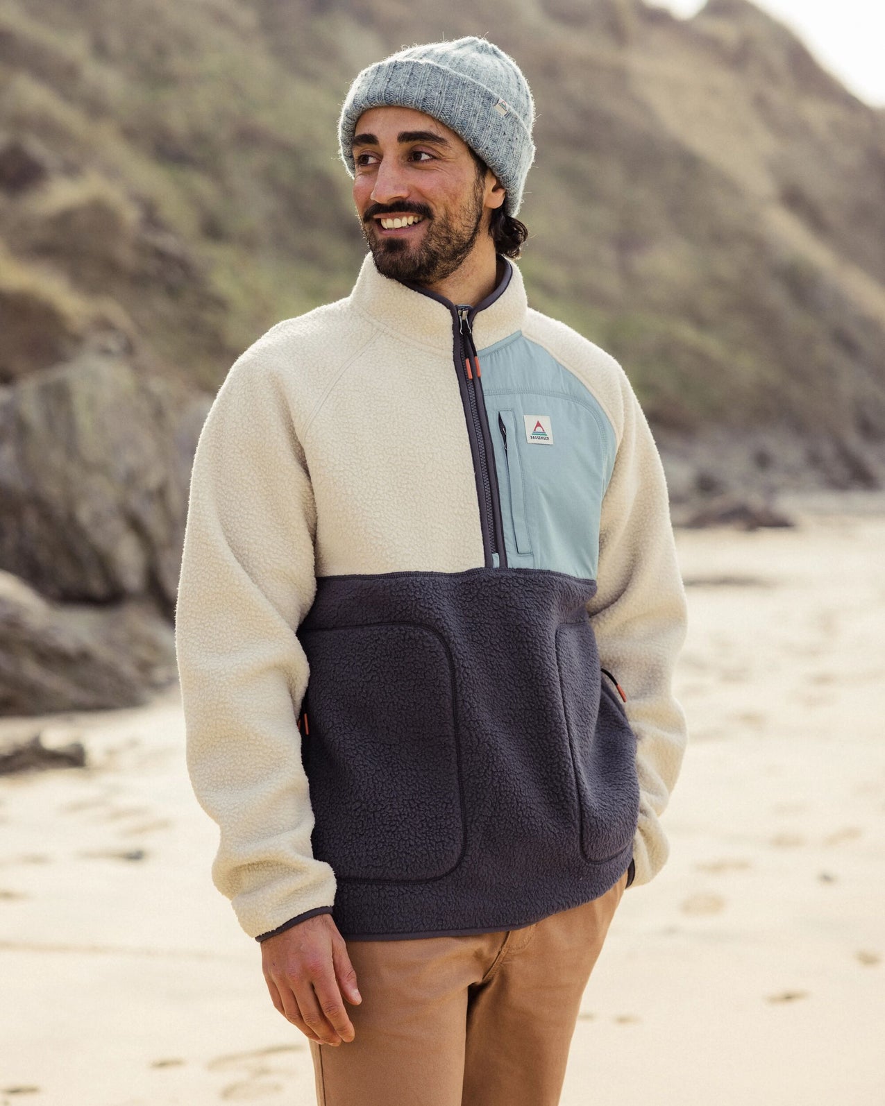 Offgrid 1/2 Zip Recycled Sherpa Fleece - Oatmeal/Charcoal