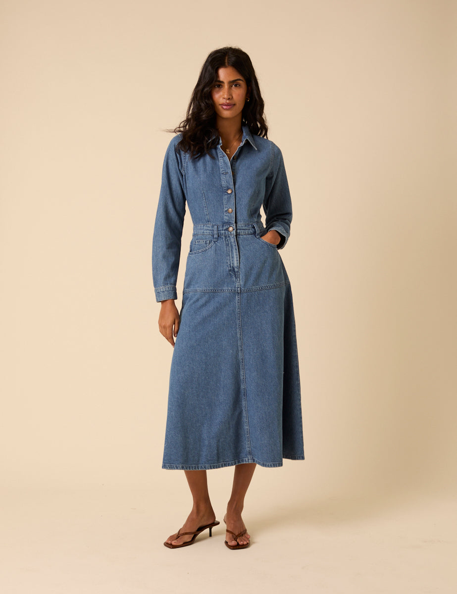 LEE TENCEL DENIM MIDI DRESS PLAIN