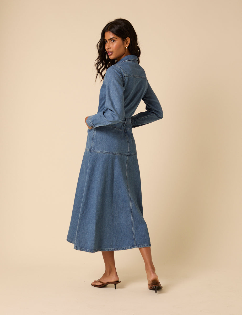 LEE TENCEL DENIM MIDI DRESS PLAIN