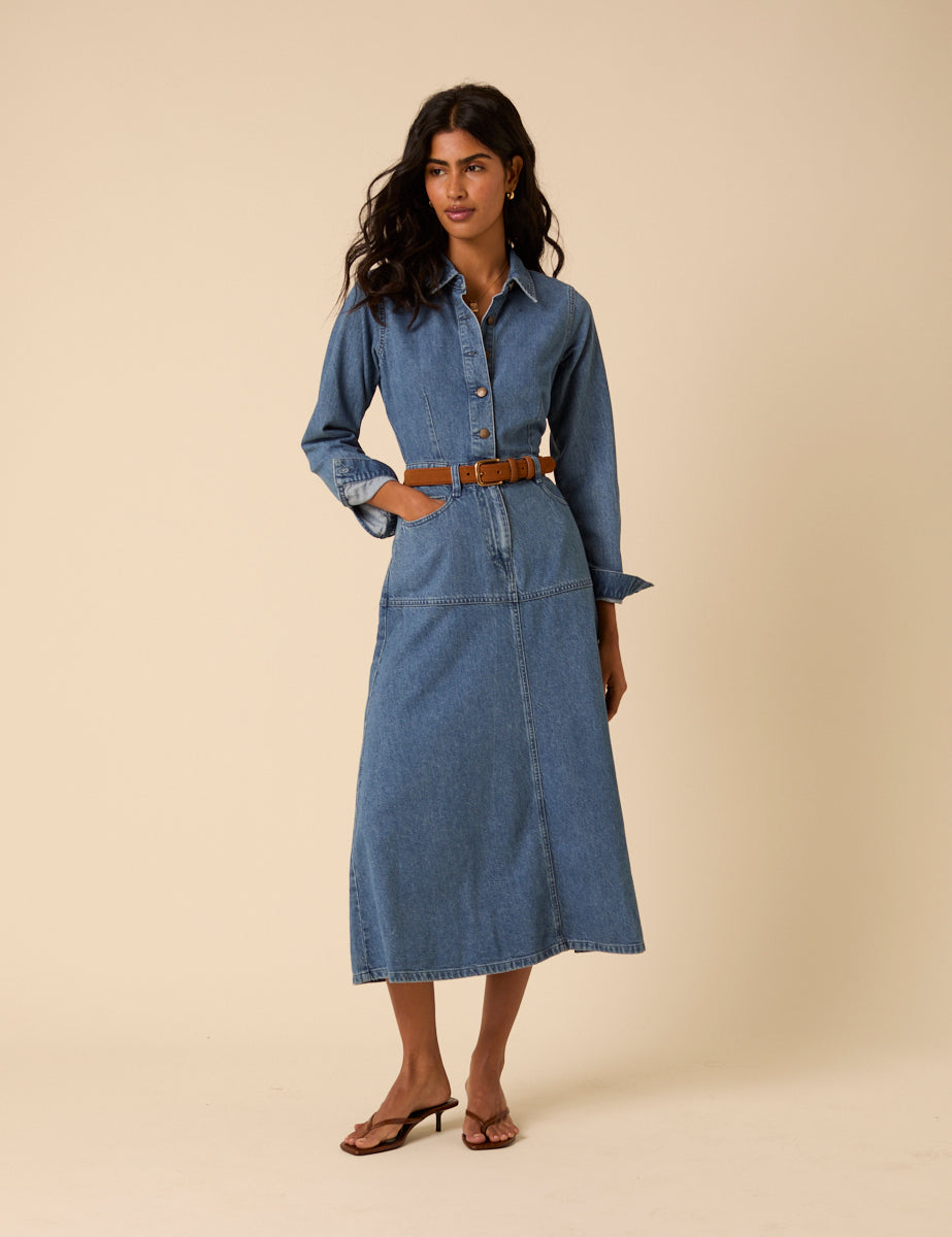 LEE TENCEL DENIM MIDI DRESS PLAIN