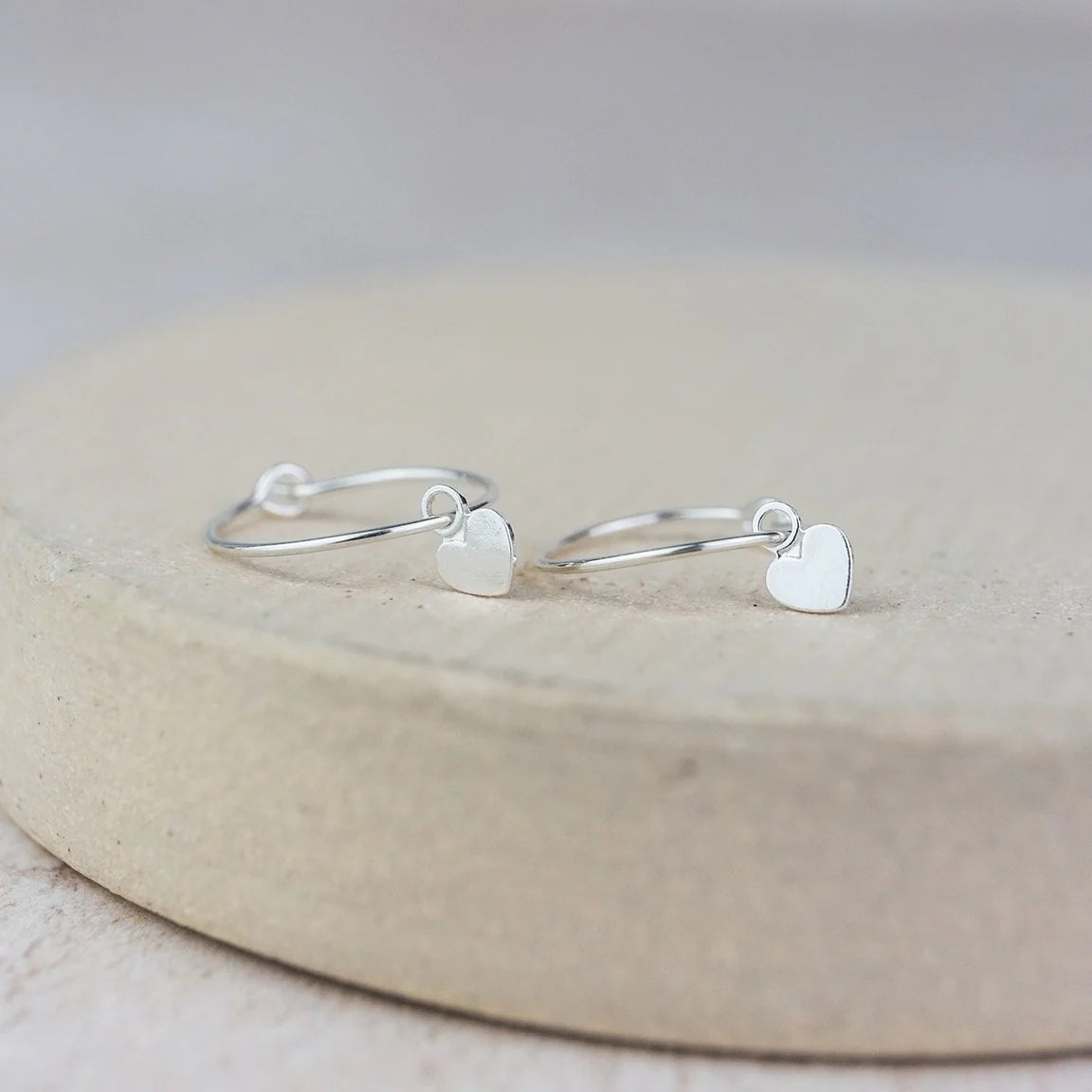 Sterling Silver Heart Bead Hoops