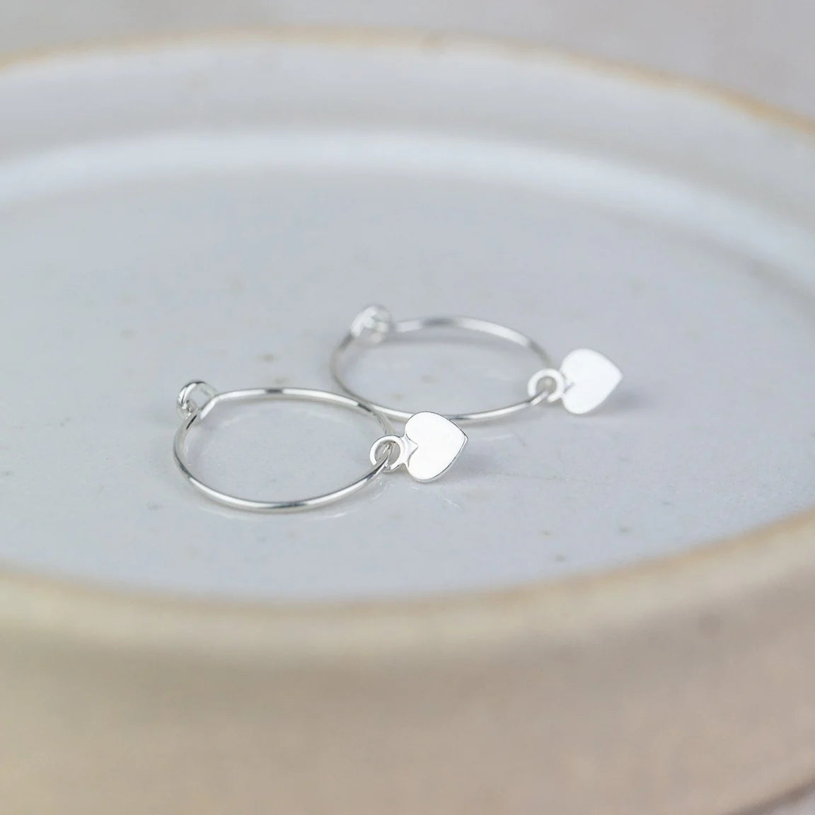 Sterling Silver Heart Bead Hoops