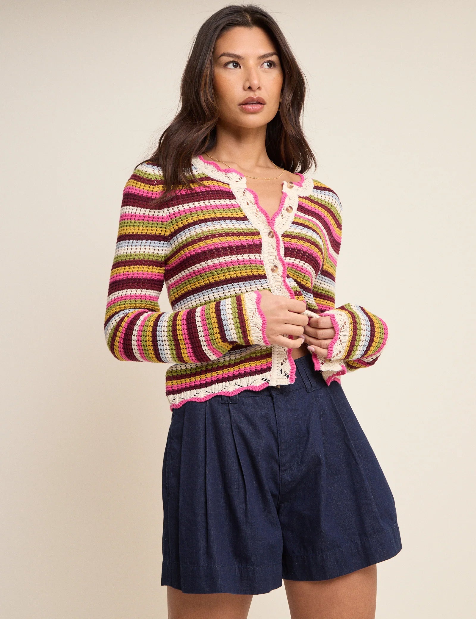 Stripe Crochet Cardigan - Multi