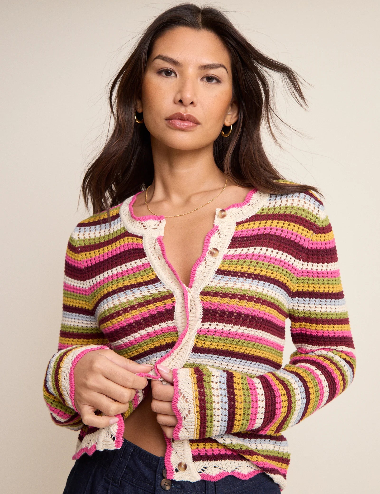 Stripe Crochet Cardigan - Multi
