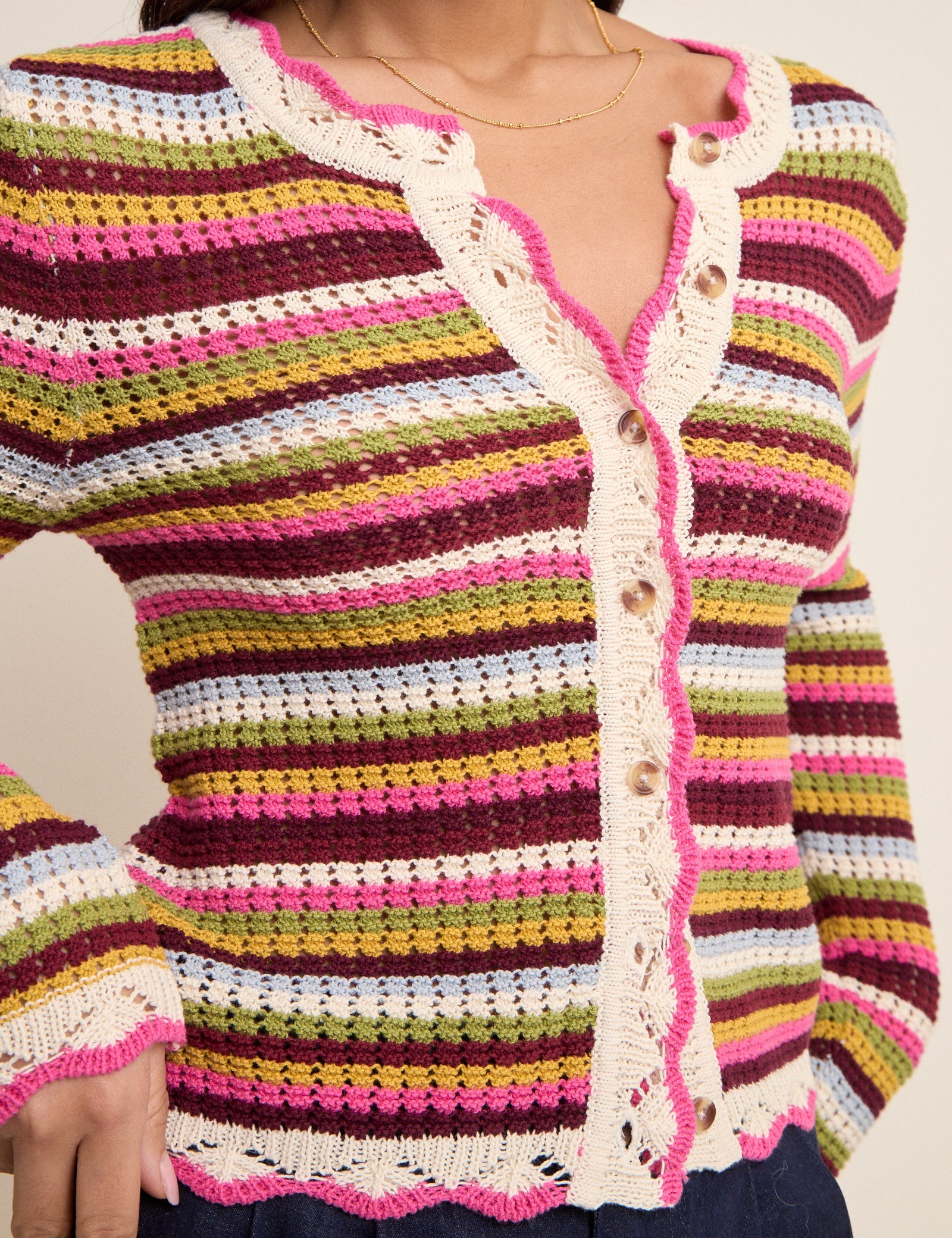 Stripe Crochet Cardigan - Multi