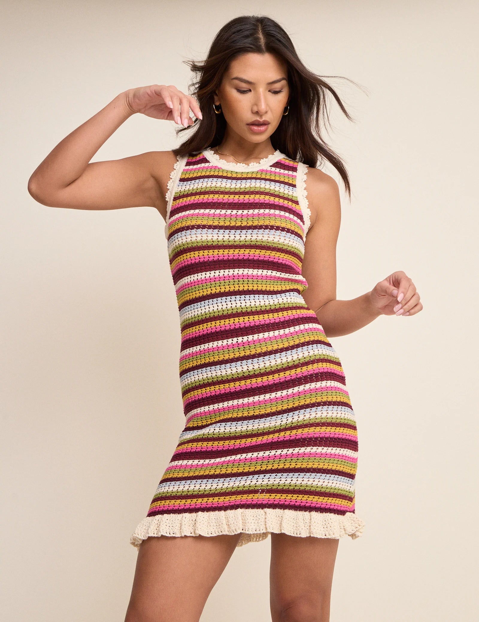 Stripe Crochet Mini Dress - Multi