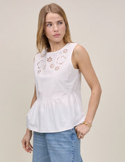 Vera Cutwork Peplum Top - White