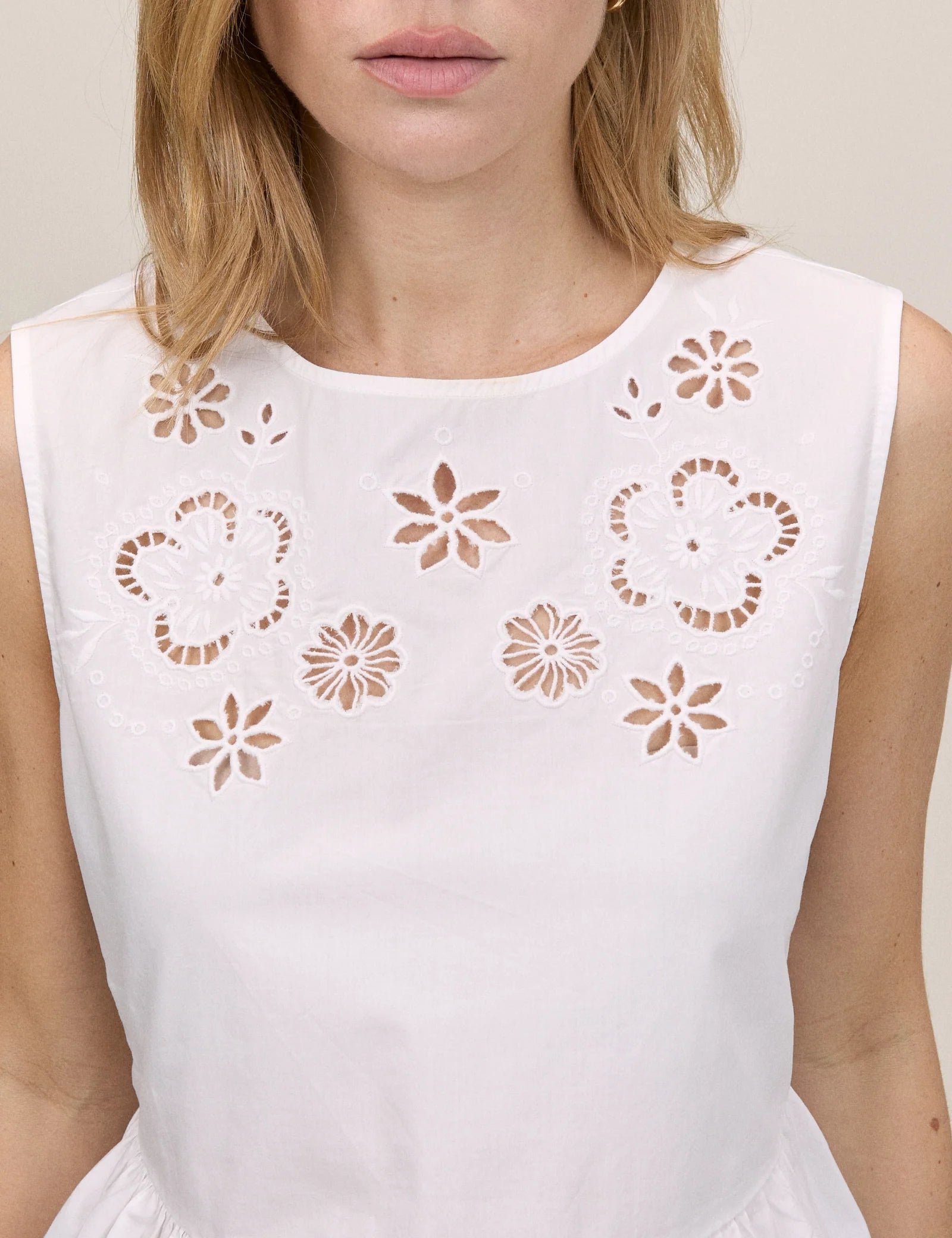 Vera Cutwork Peplum Top - White