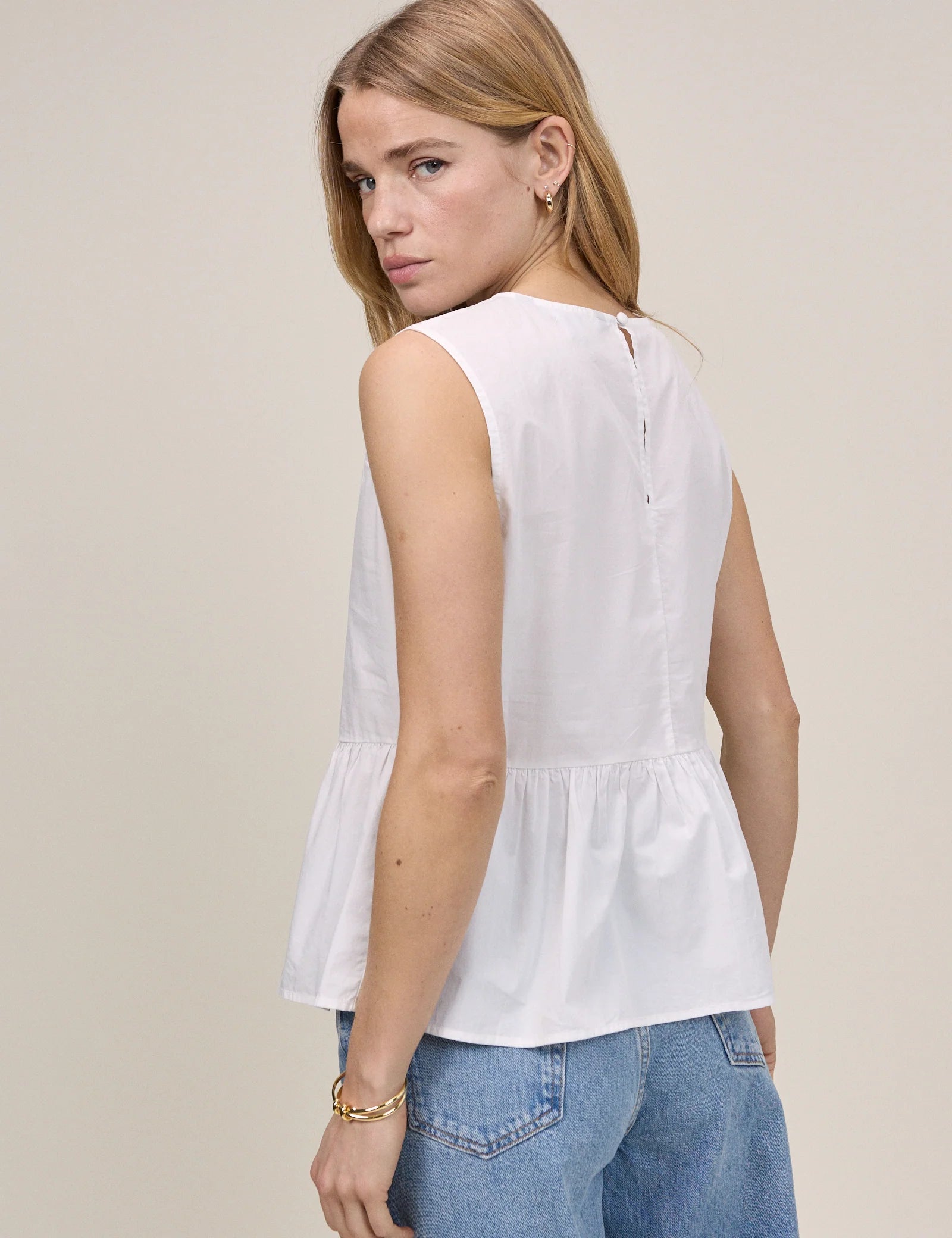 Vera Cutwork Peplum Top - White