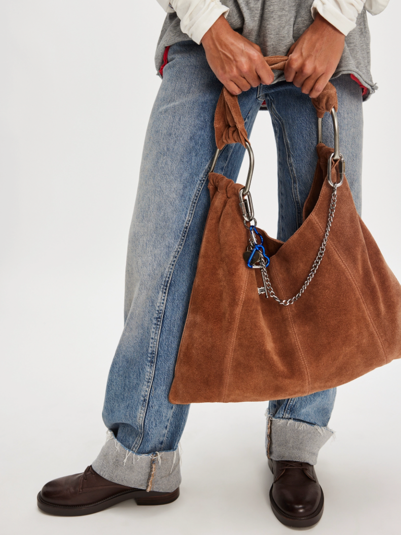 BOBBI SLOUCH SUEDE TOTE - SADDLE