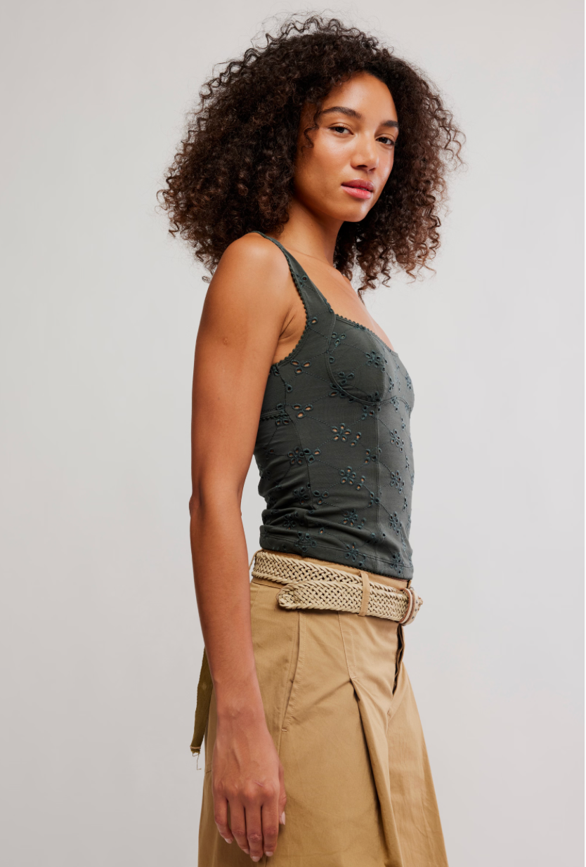 Full Bloom Eyelet Cami - Hunter