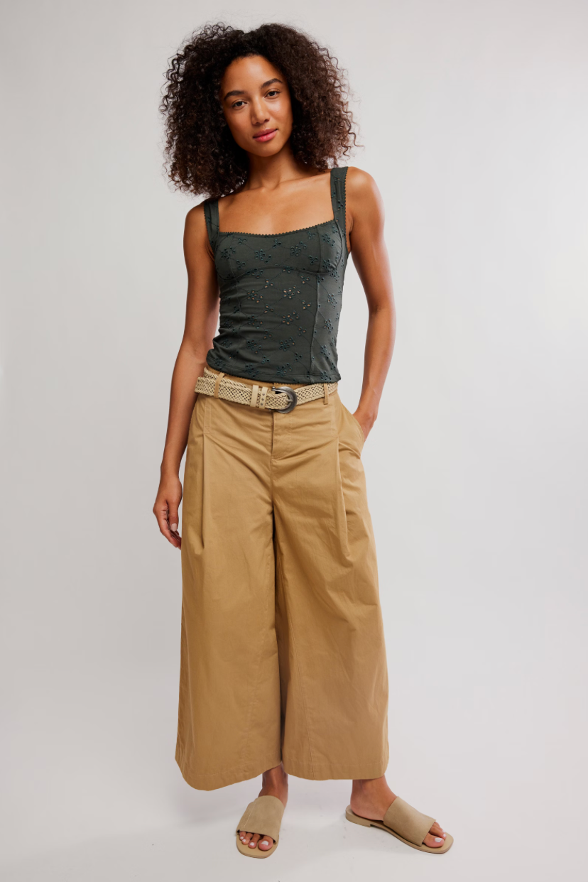Full Bloom Eyelet Cami - Hunter