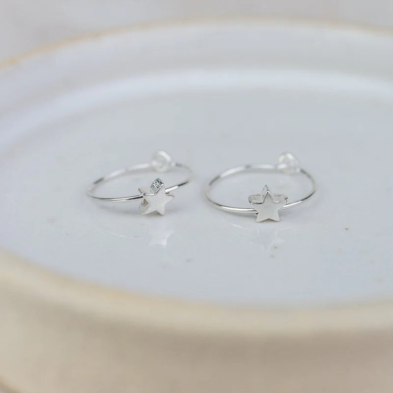 Sterling Silver Star Bead Hoops