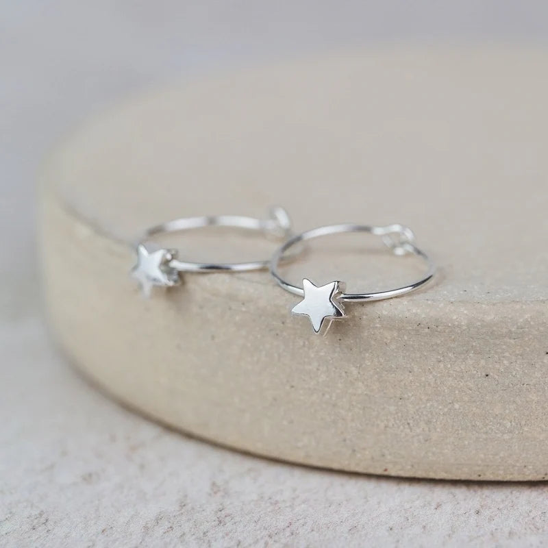 Sterling Silver Star Bead Hoops