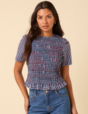 NAT SHIRRED TOP