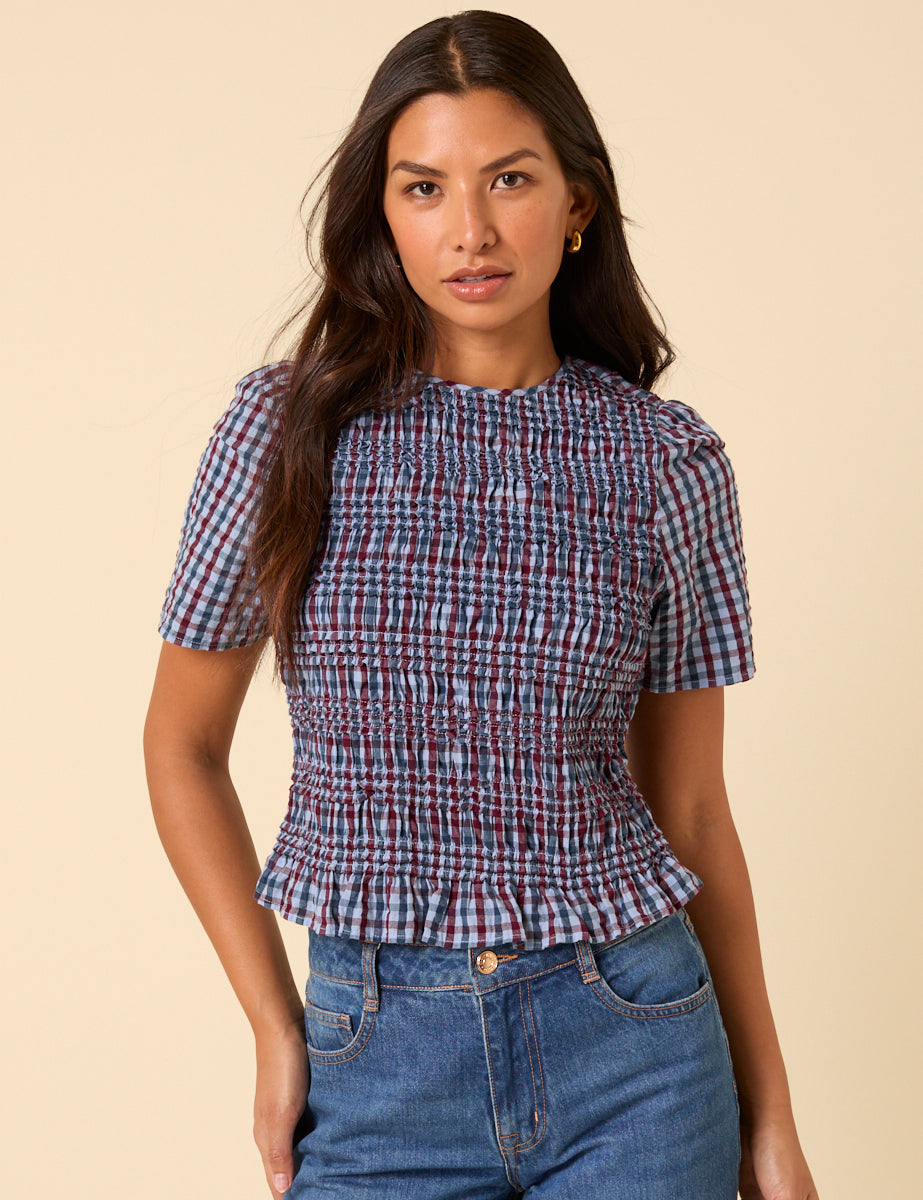 NAT SHIRRED TOP