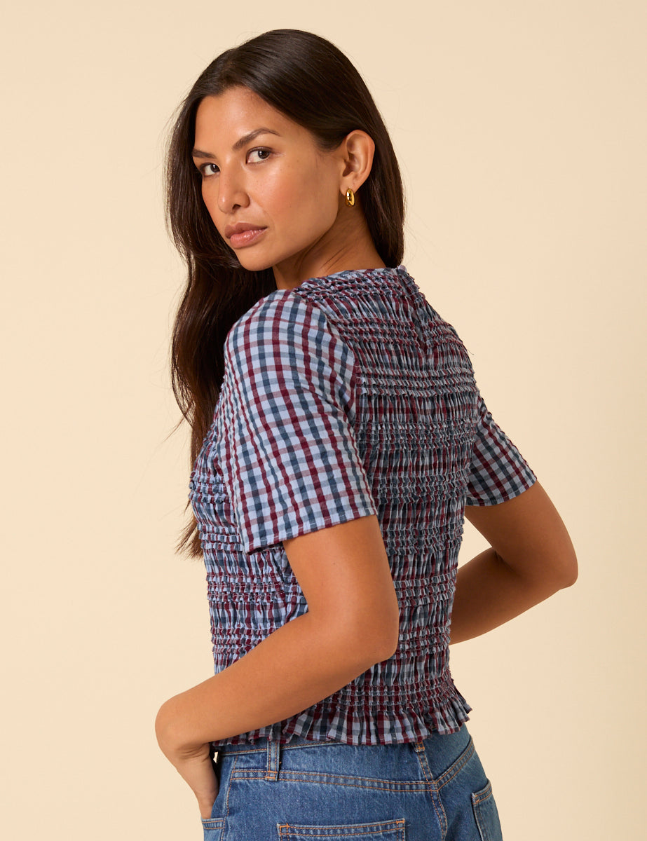 NAT SHIRRED TOP