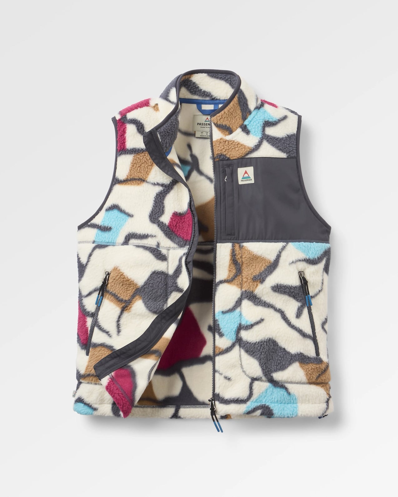 Fairbanks Full Zip Recycled Sherpa Gilet - Abstract Trails Off White