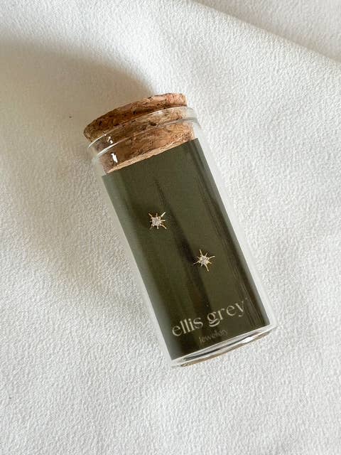 Glass Vial Stud Earrings - CZ Star Stud Earrings