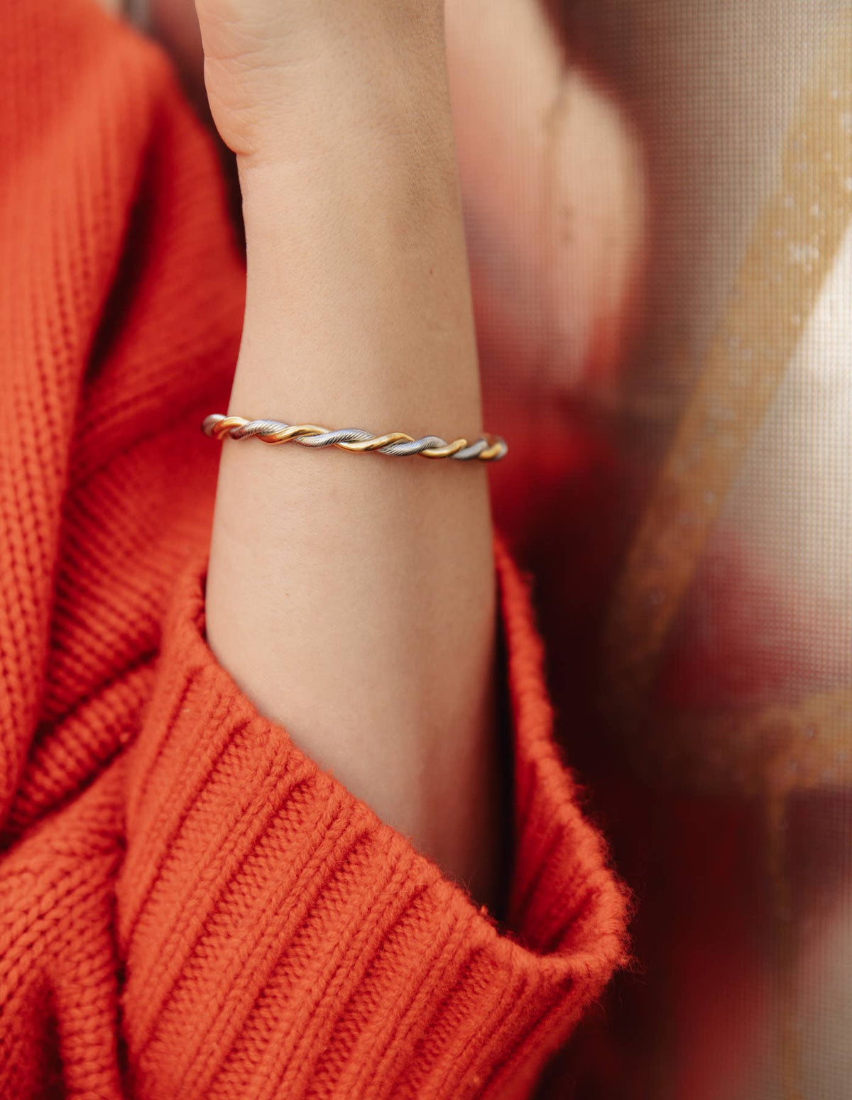 Silver Twist Cuff Bangle, Waterproof