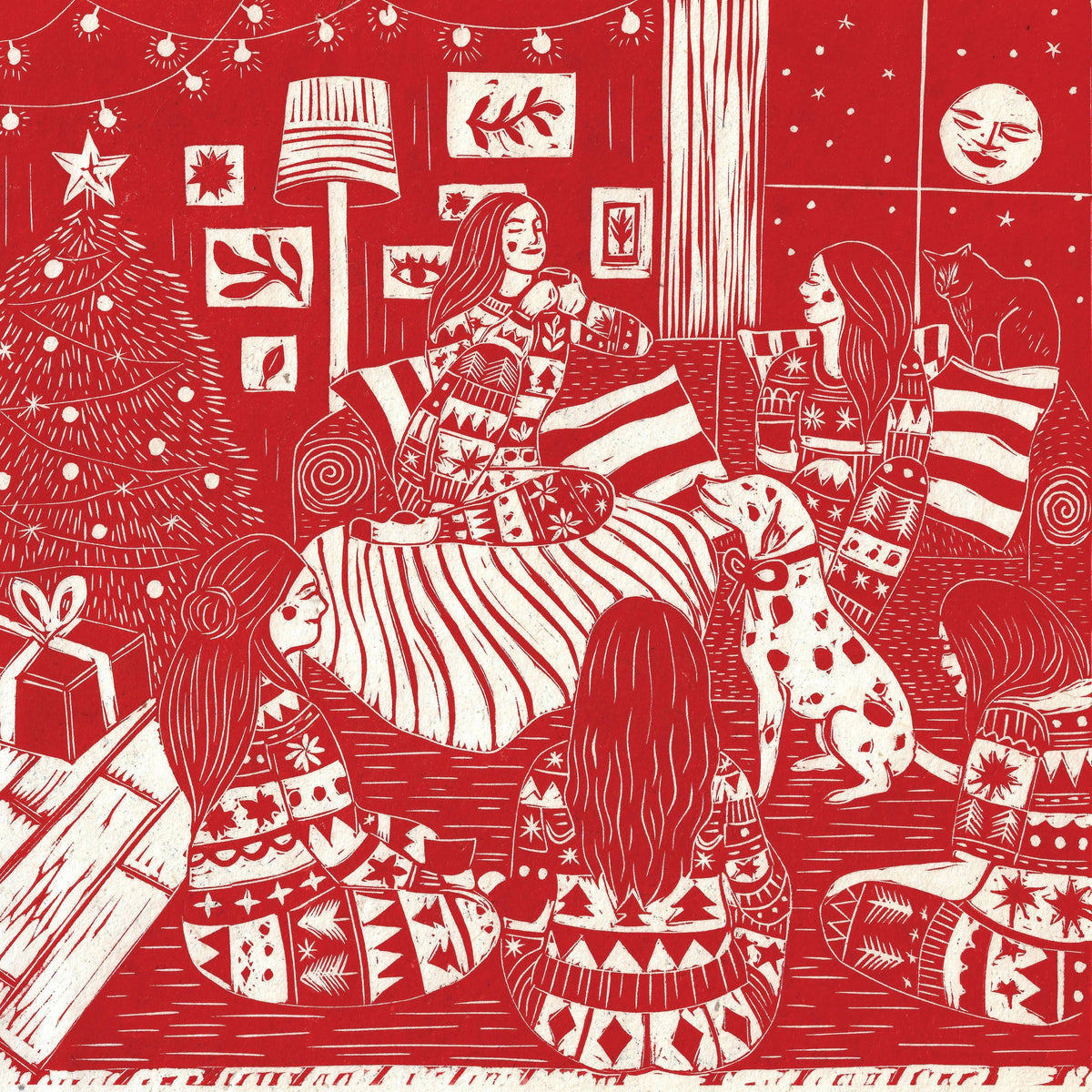Festive Friends, seasonal card, gathering, circle, christmas