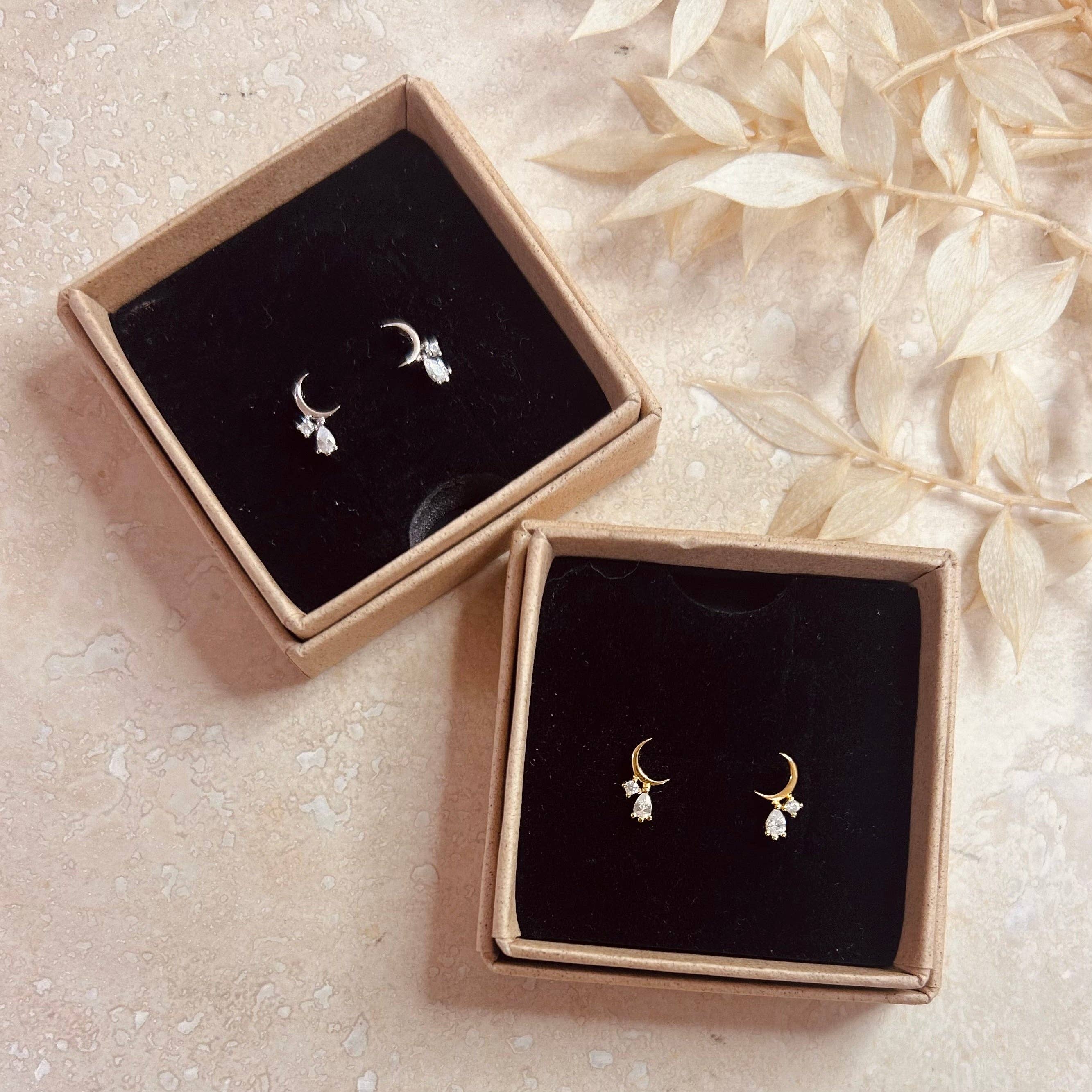Crescent Moon Droplet Studs: Gold