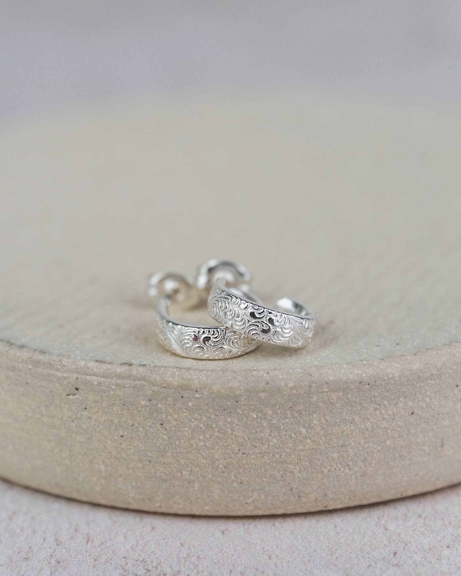 Sterling Silver Lace Huggie Hoops
