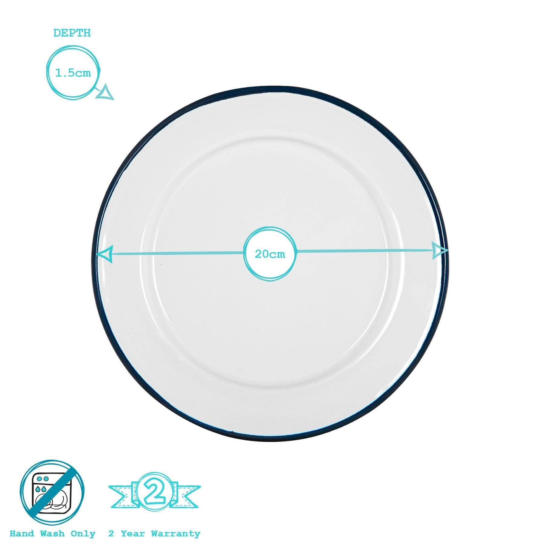 Argon Tableware White Enamel Side Plate - 20cm - Navy