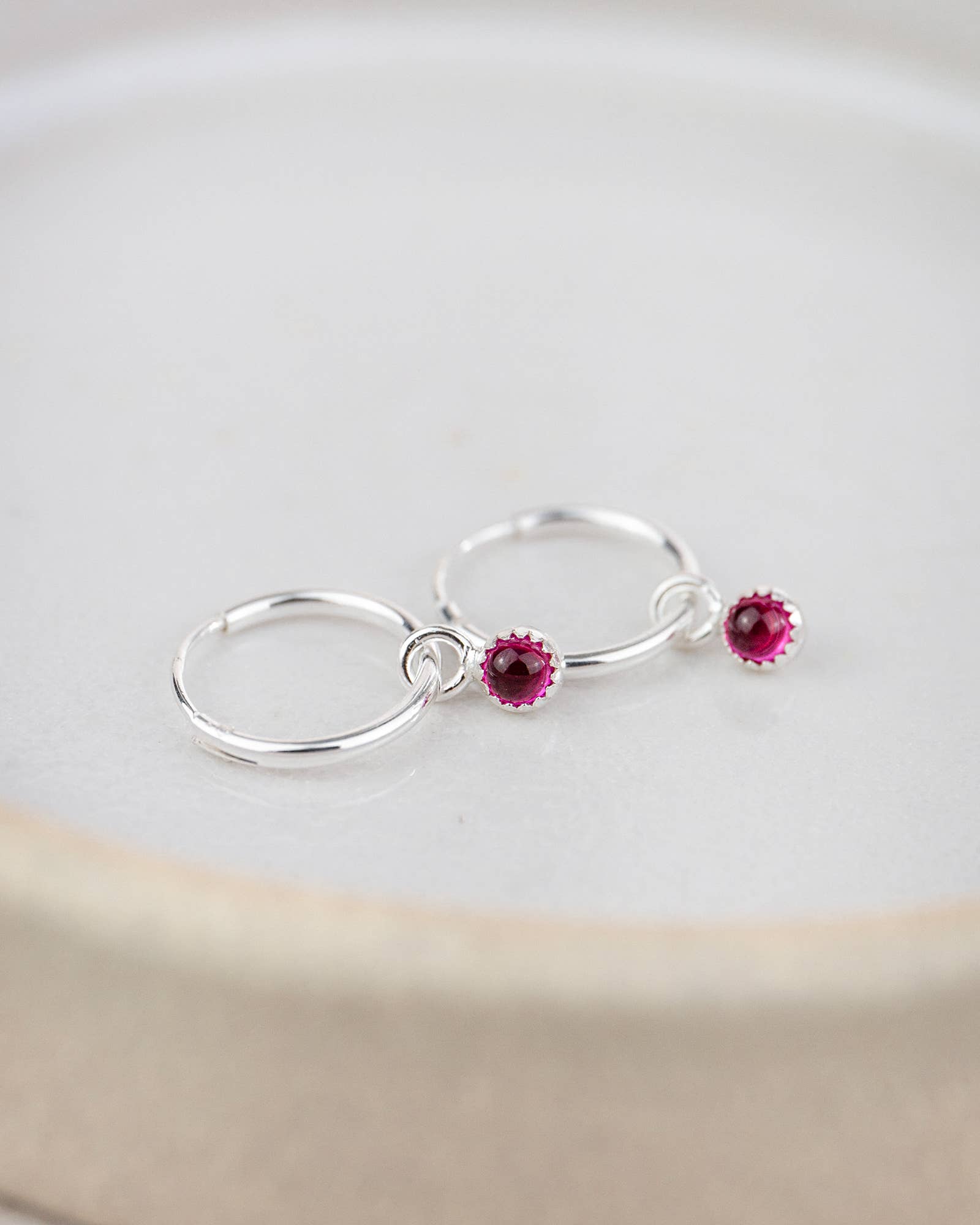 Sterling Silver Mini Gemstone Hoops: Rose Quartz