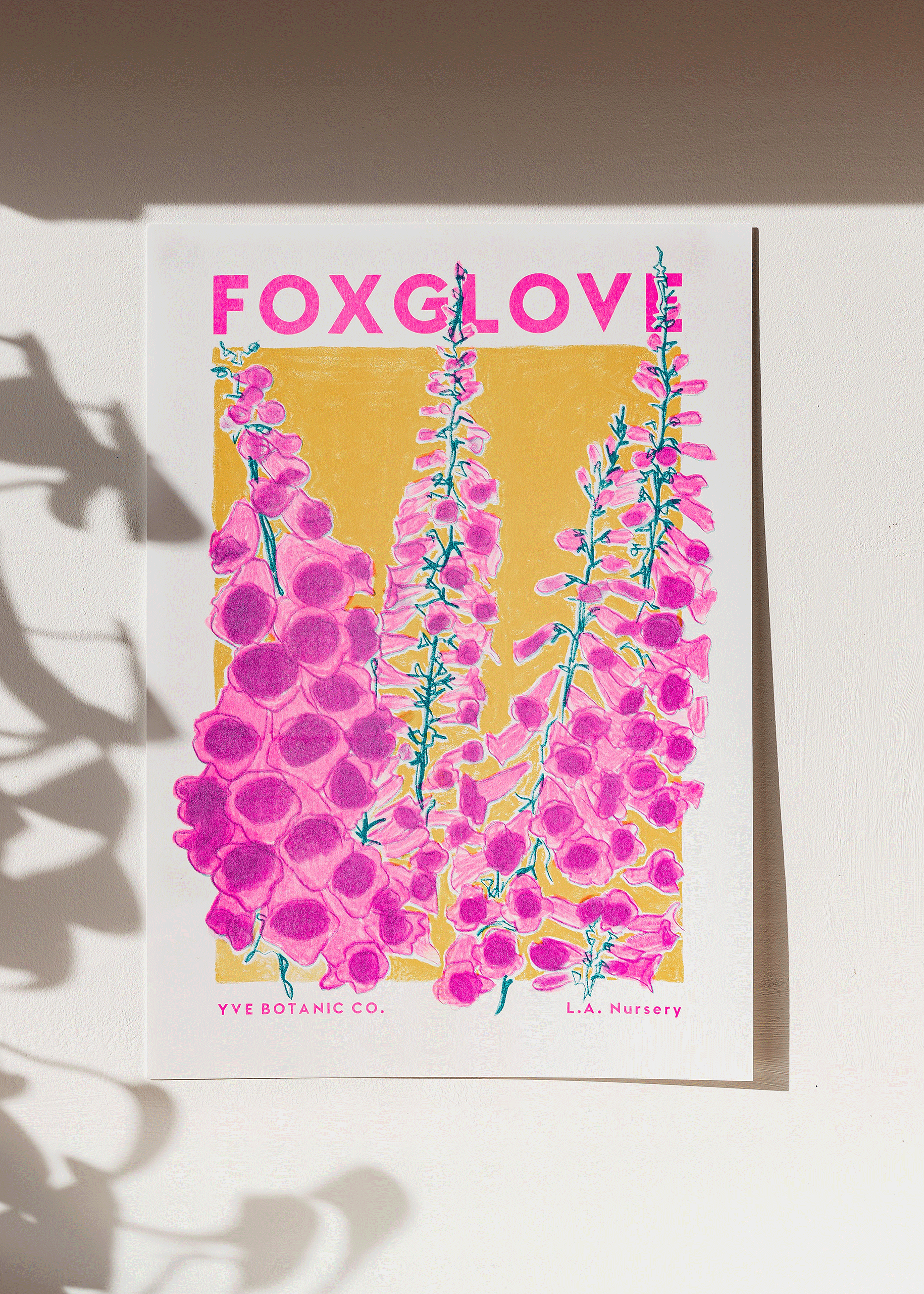 Foxglove Flower Risograph Print: A3 29.7 x 42 cm