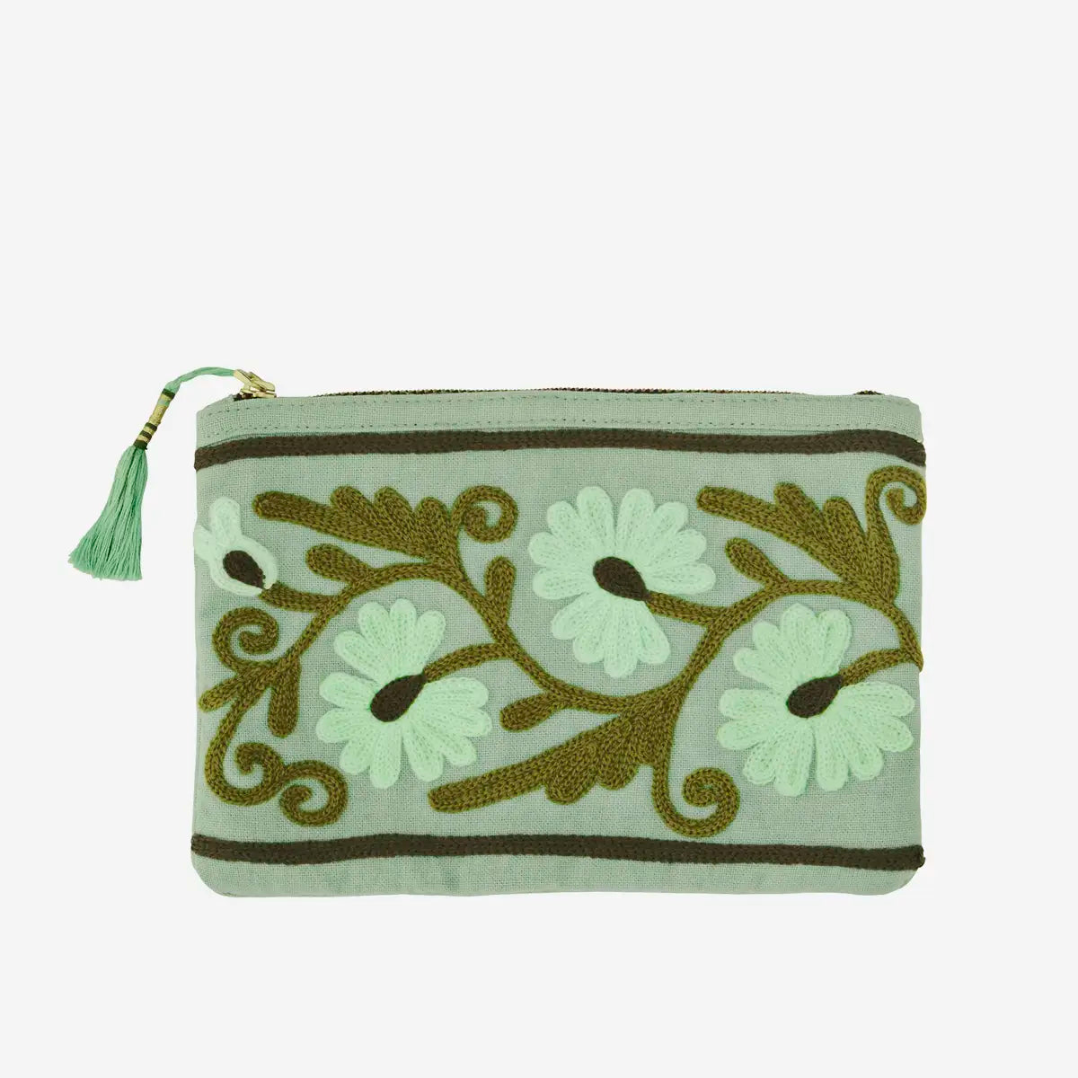 Embroidered pouch - Mist Green