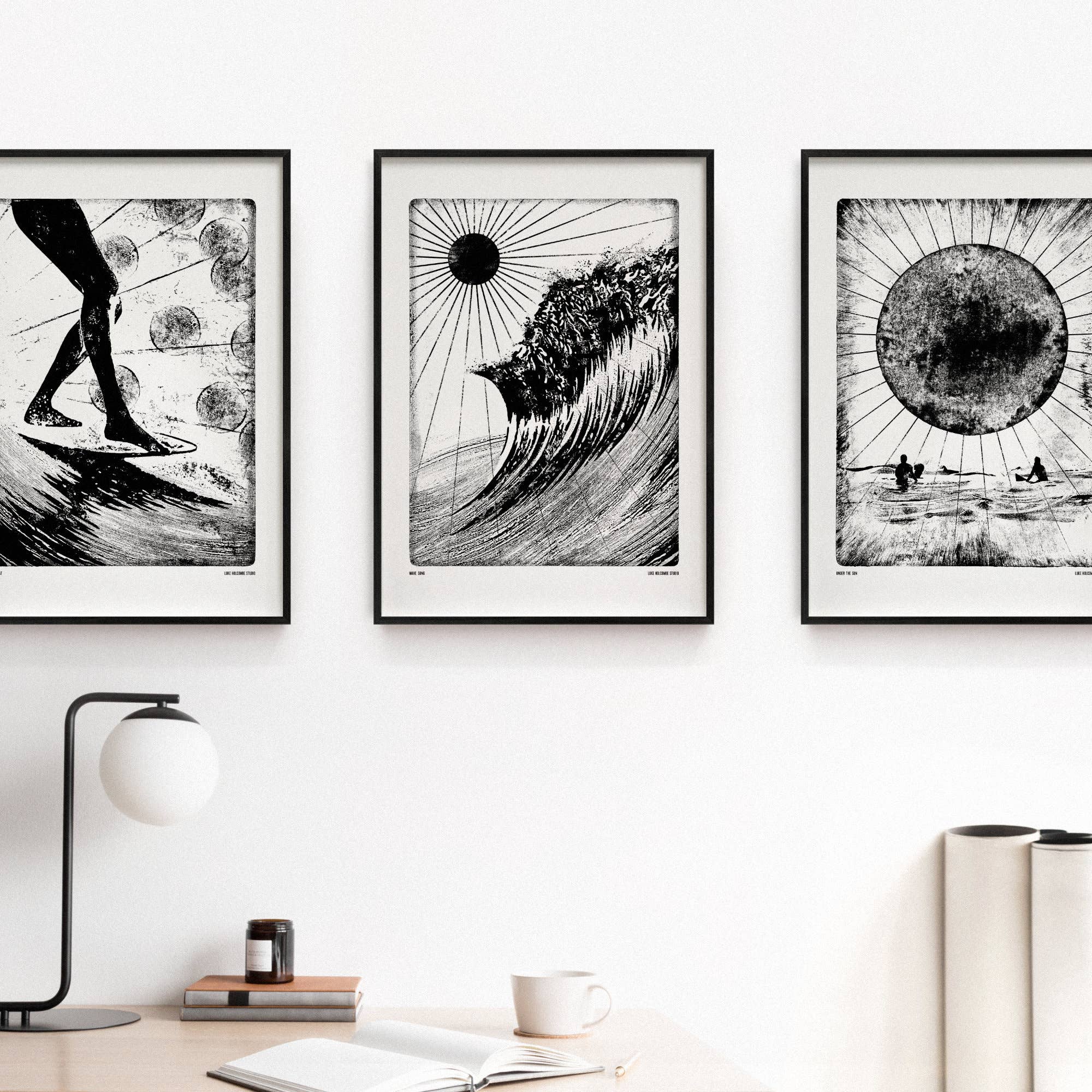Under the Sun, Digital Print (A4, A3) Surfers Sunset Seaside: A3