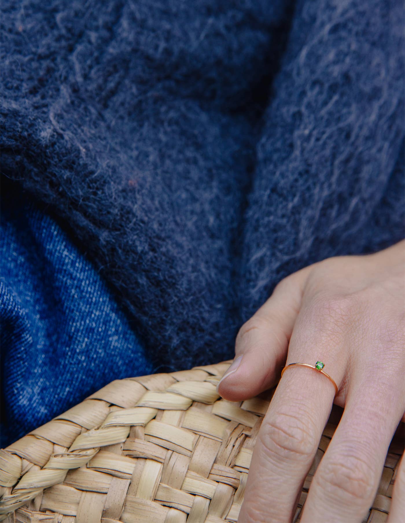 Gold Dainty Green Gemstone Ring, Waterproof: Small