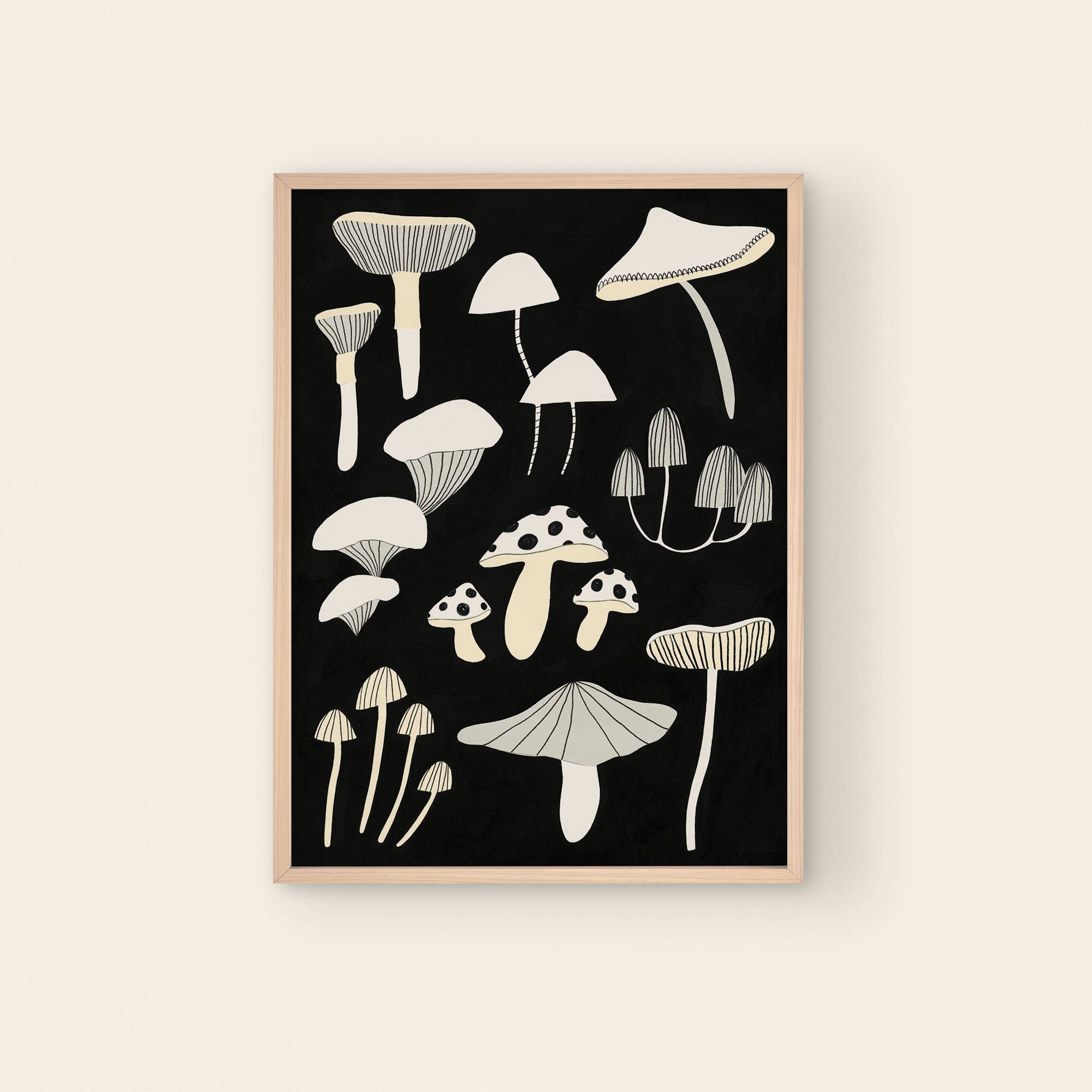 Black And White Mushroom Art Print | Monochrome | Fungi: A3