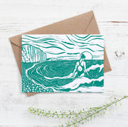 Seas The Day Card, swimmer, woman, sea, waves, seaside, swim