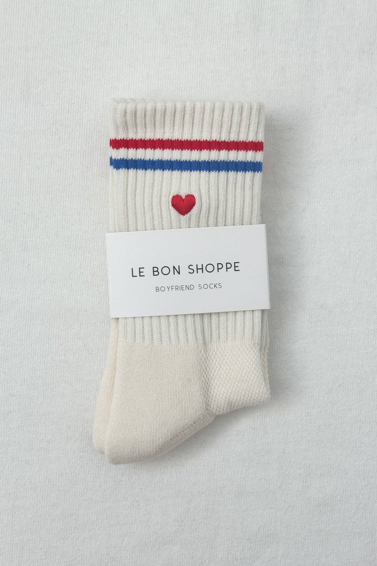 Embroidered Boyfriend Socks : Parchment + Heart