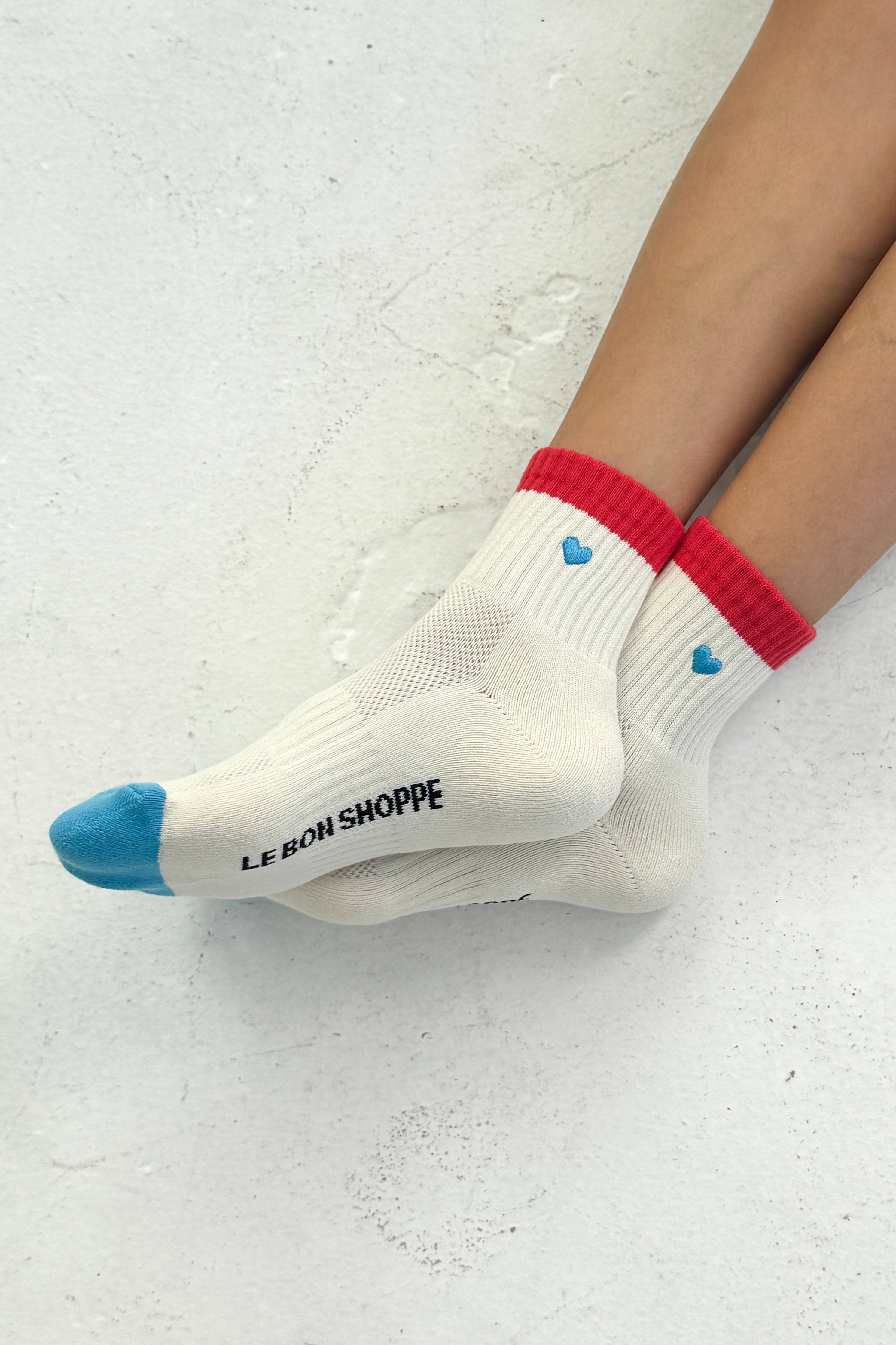 Embroidered Color Block Girlfriend Socks: ROSE GREEN + HEART