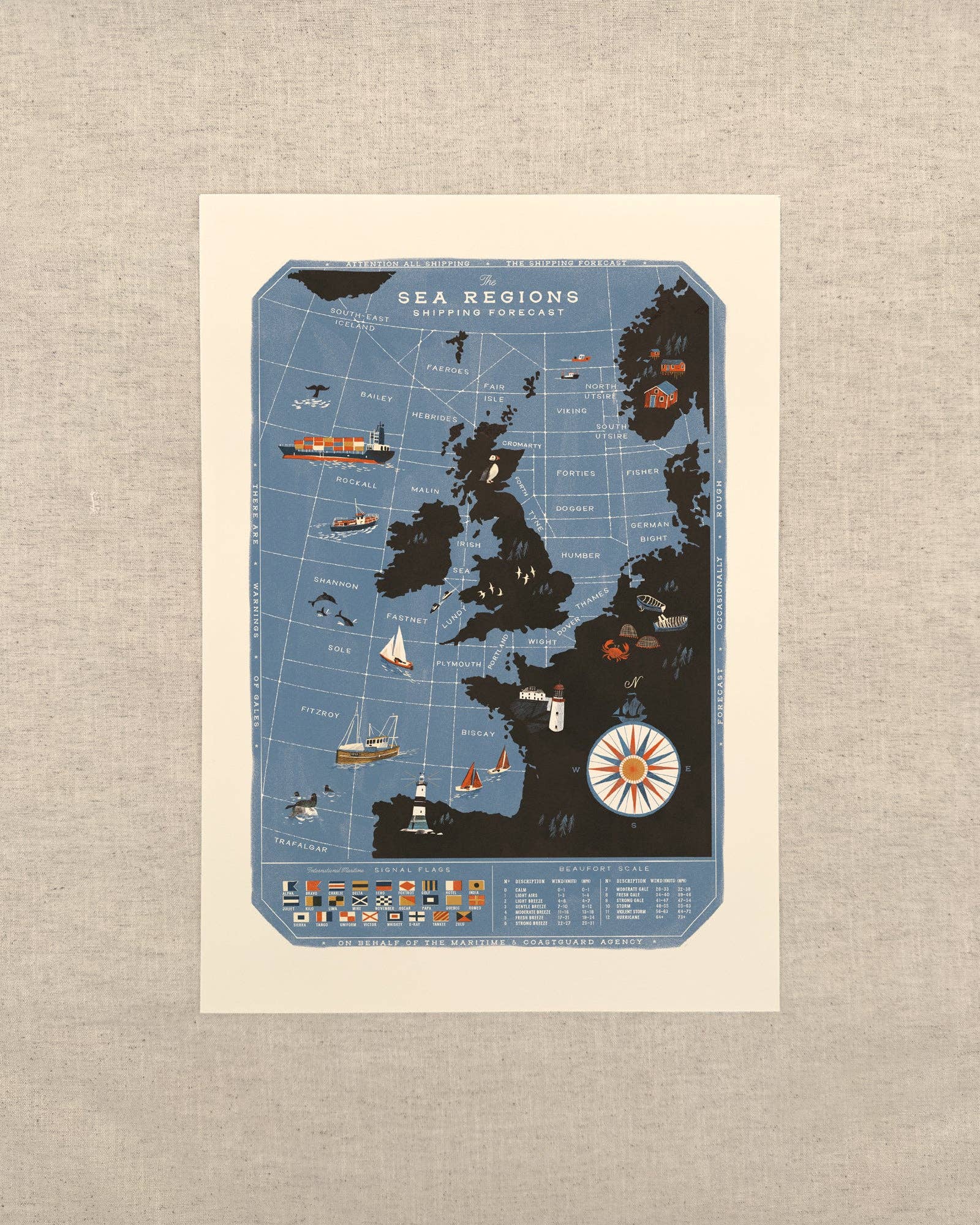 The Sea Regions of the United Kingdom A3 Map Print: Print Only