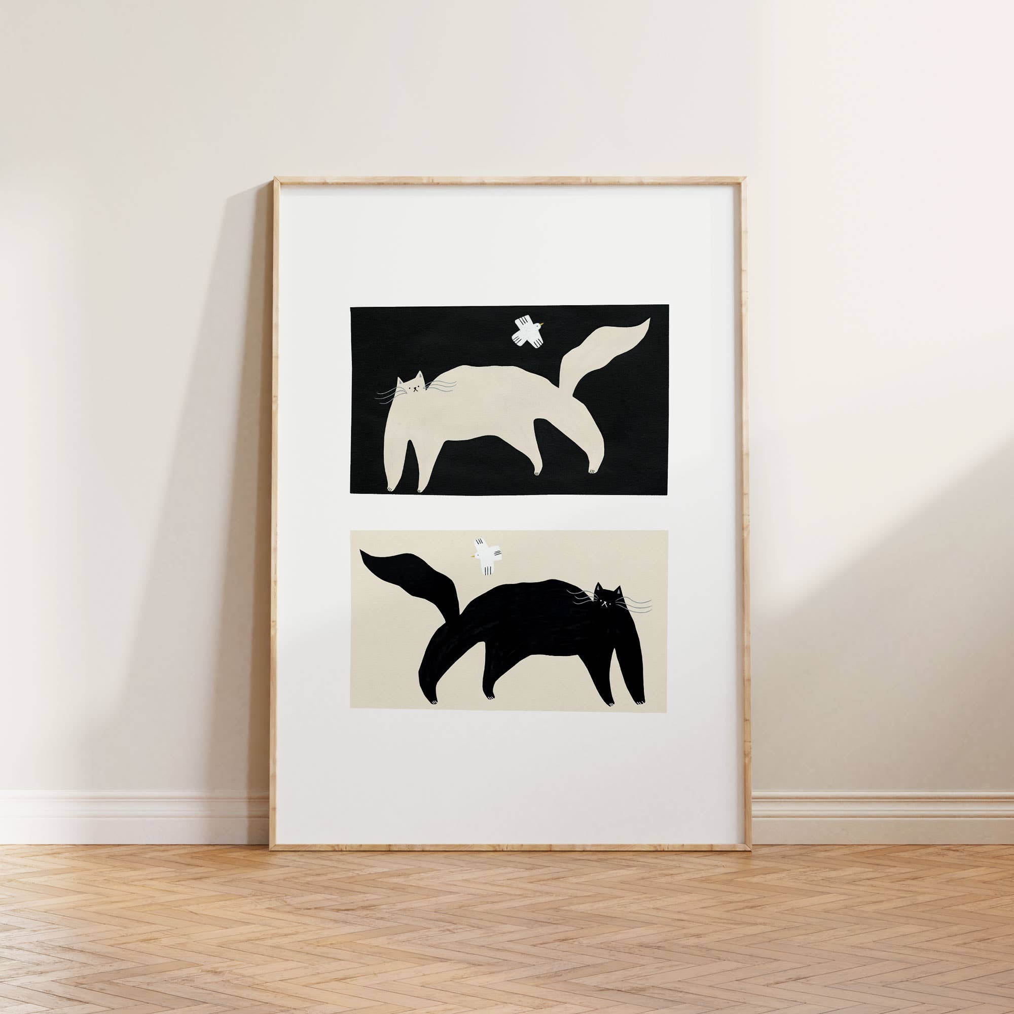 Negative / Positive Cats Art Print | Monochrome Wall Art: A3