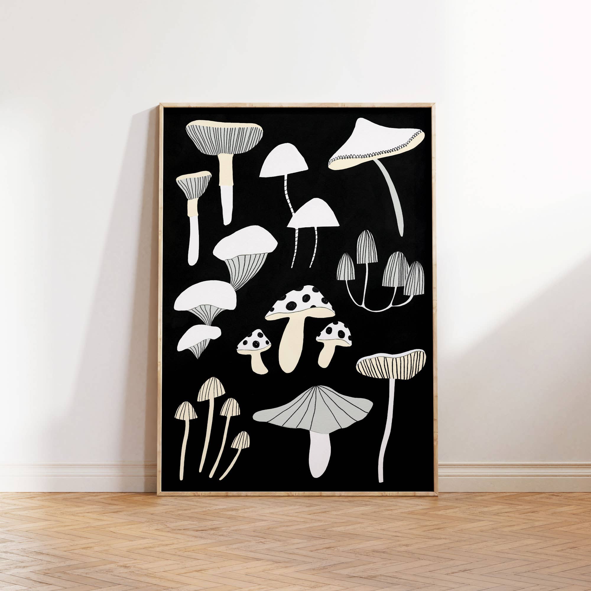 Black And White Mushroom Art Print | Monochrome | Fungi: A3