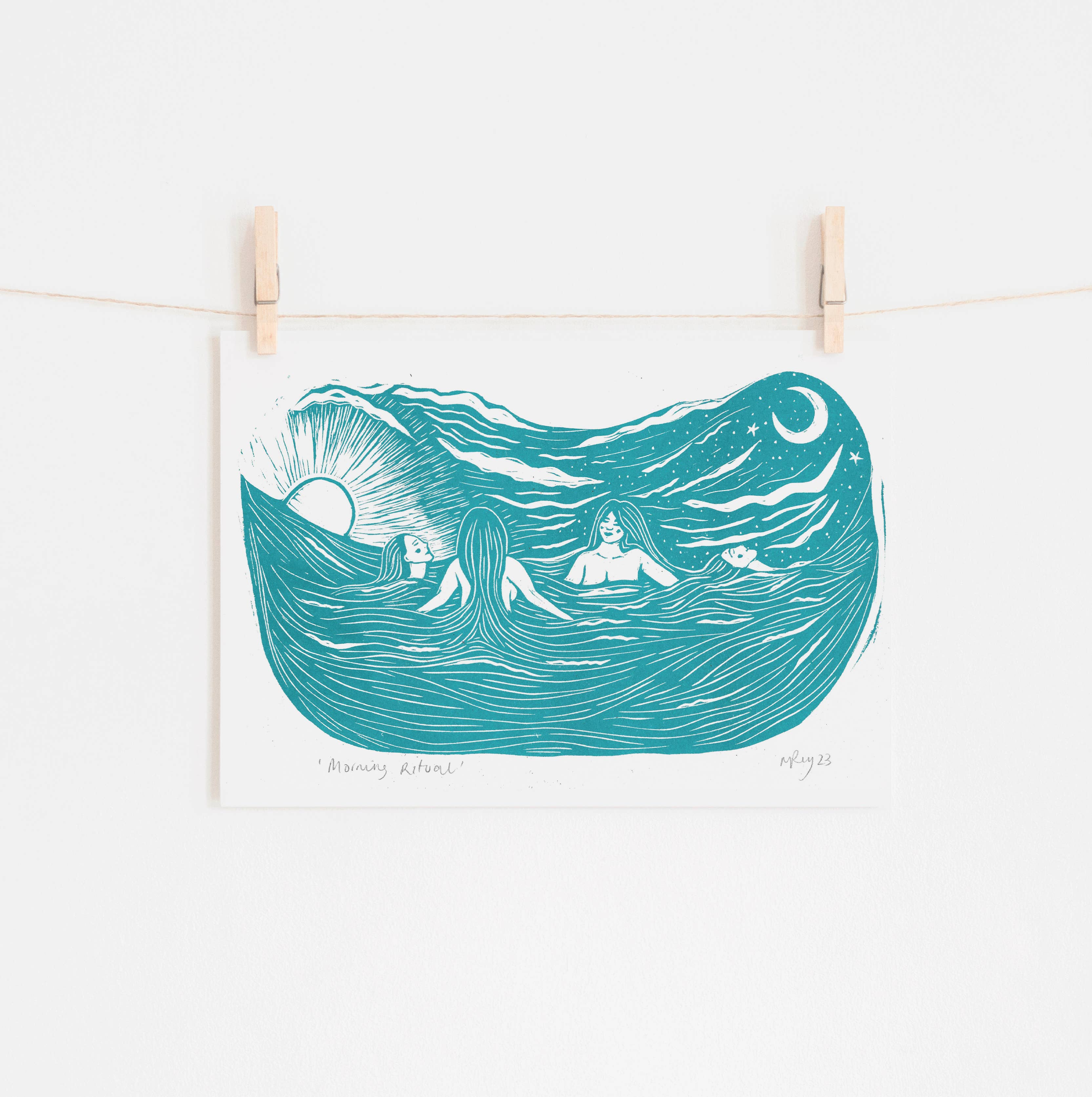 Morning Ritual riso print, sea swim, wild swim, friends