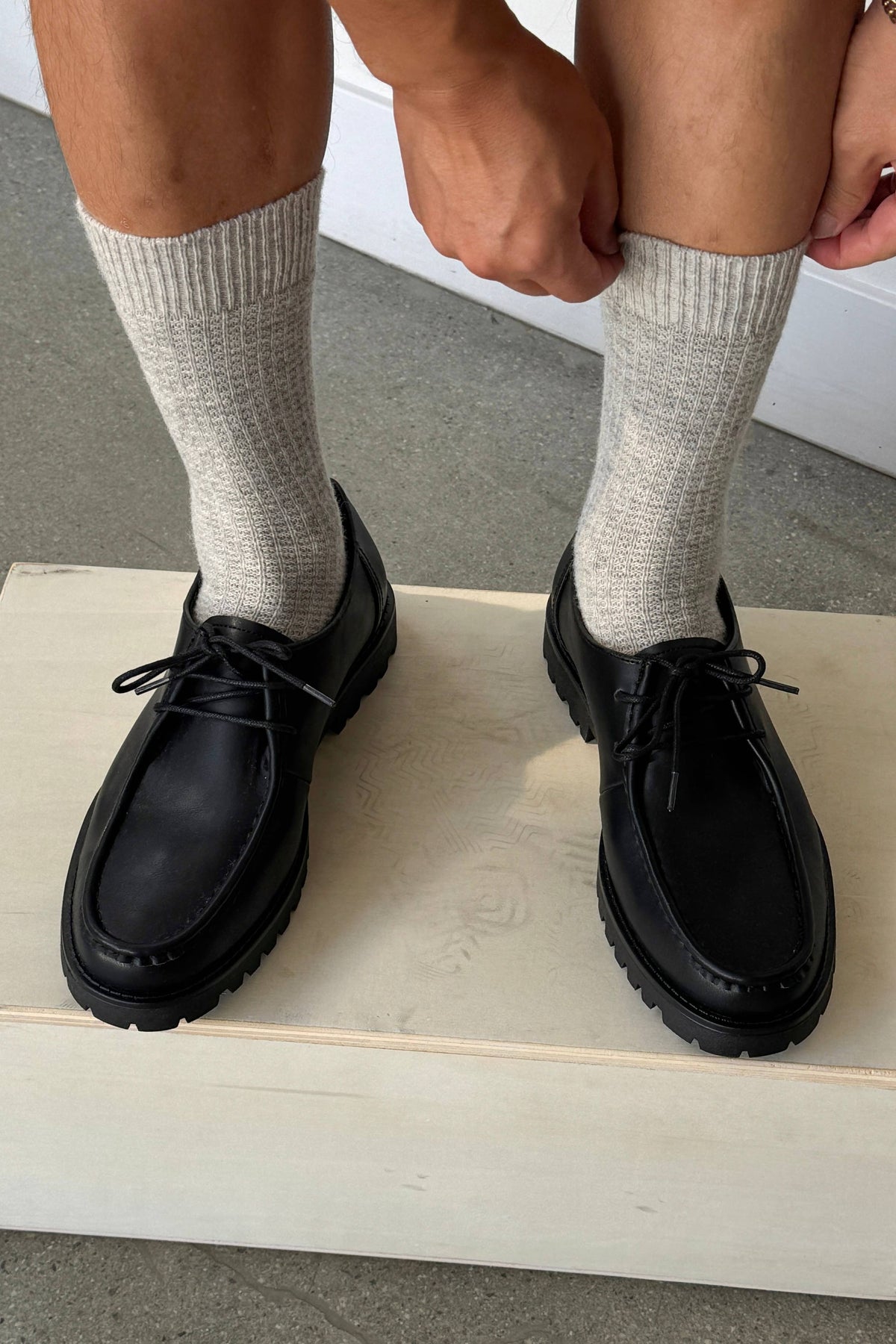 Extended Wool Waffle Socks : Denim/Stone
