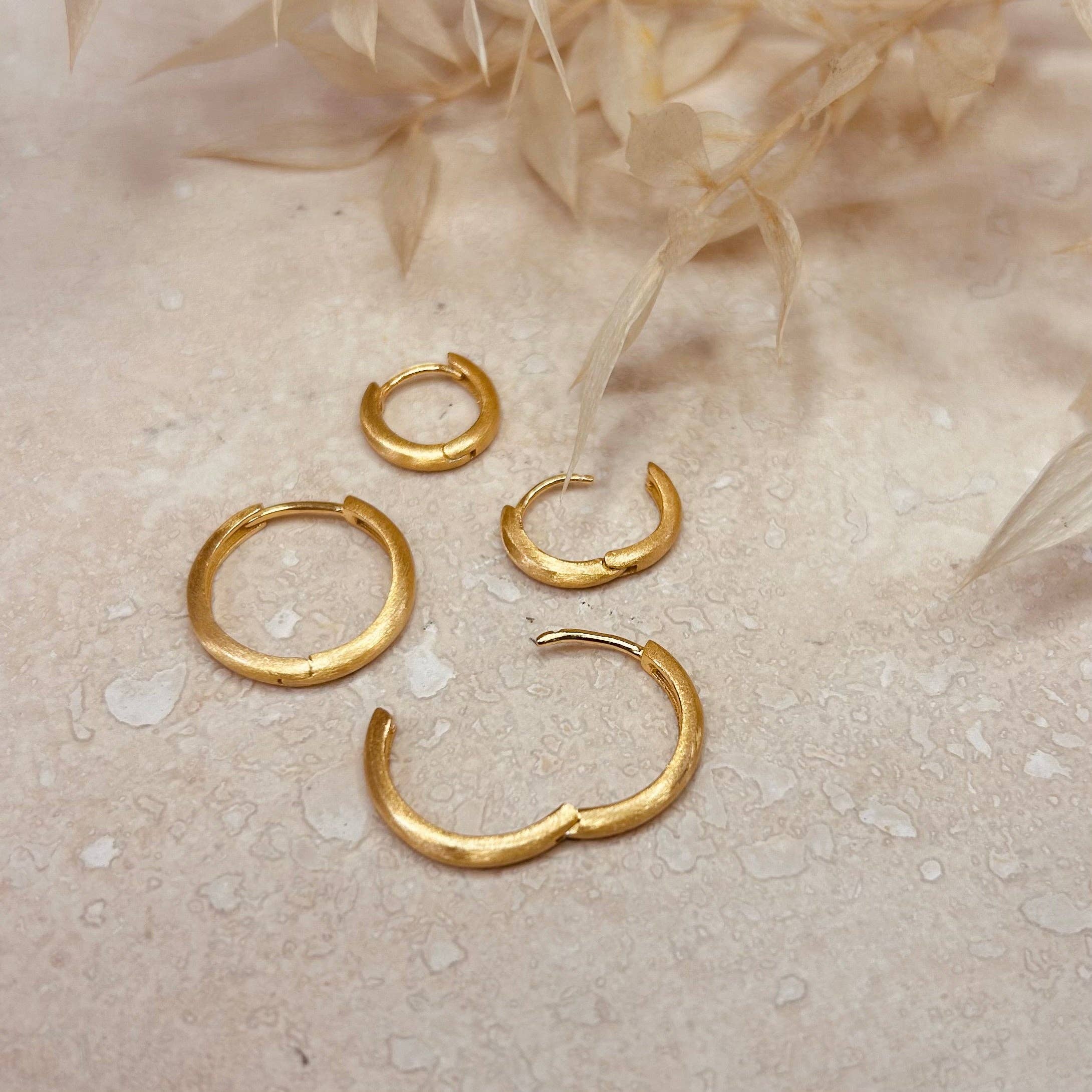 Brushed Gold Minimal Hoops: 9mm