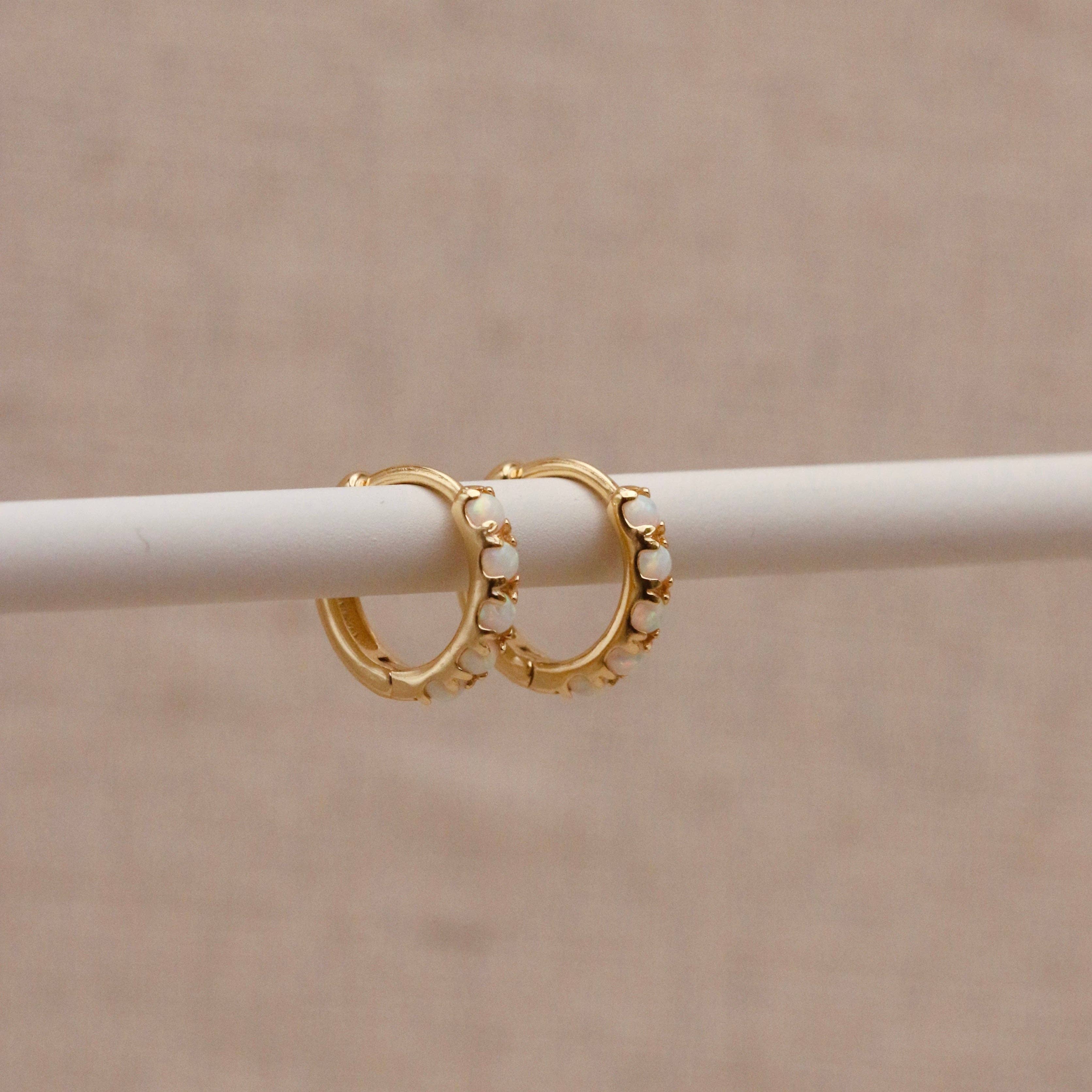Gold Opal Huggie Hoops: Pair