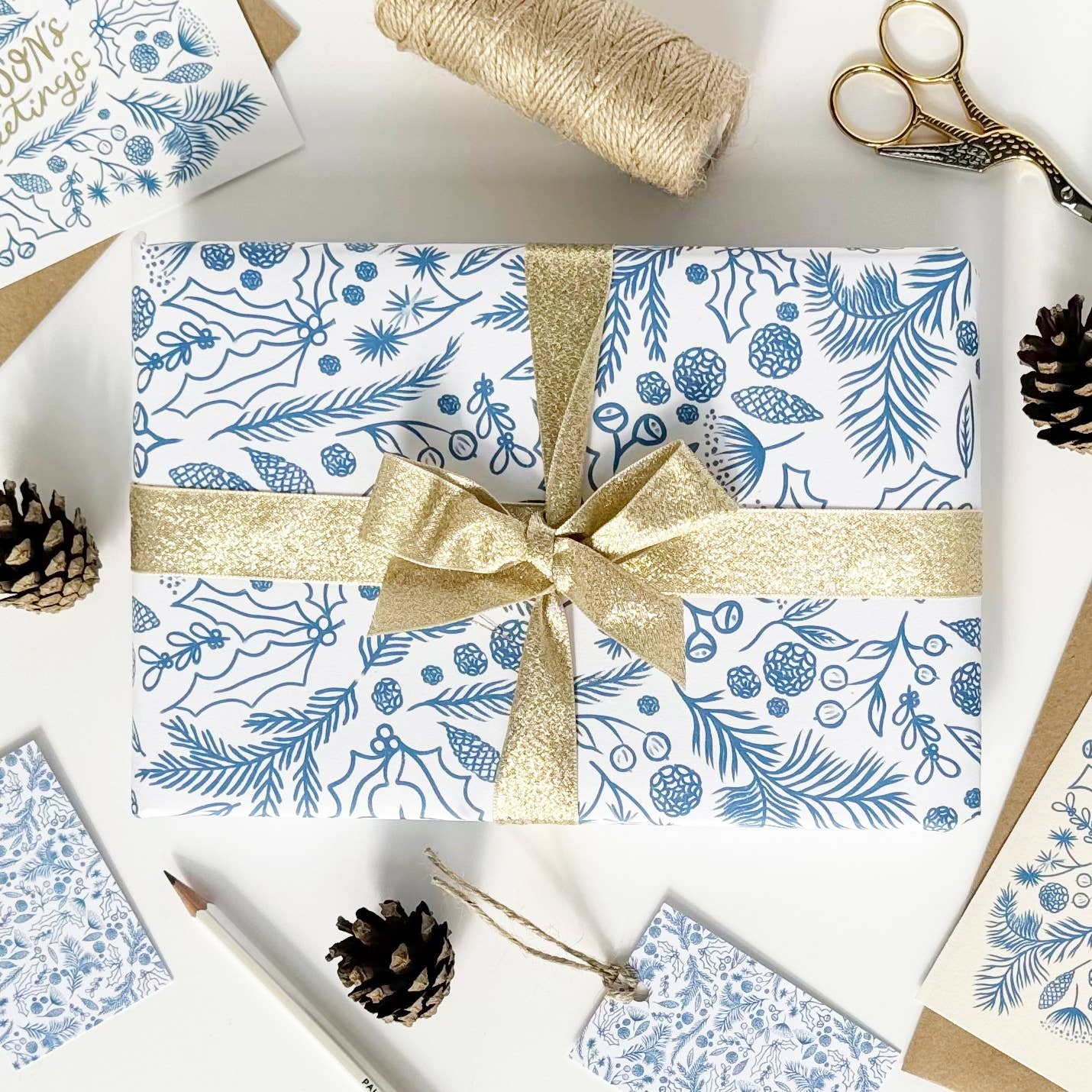 Season's Greetings Blue Gift Wrap: 10 sheets