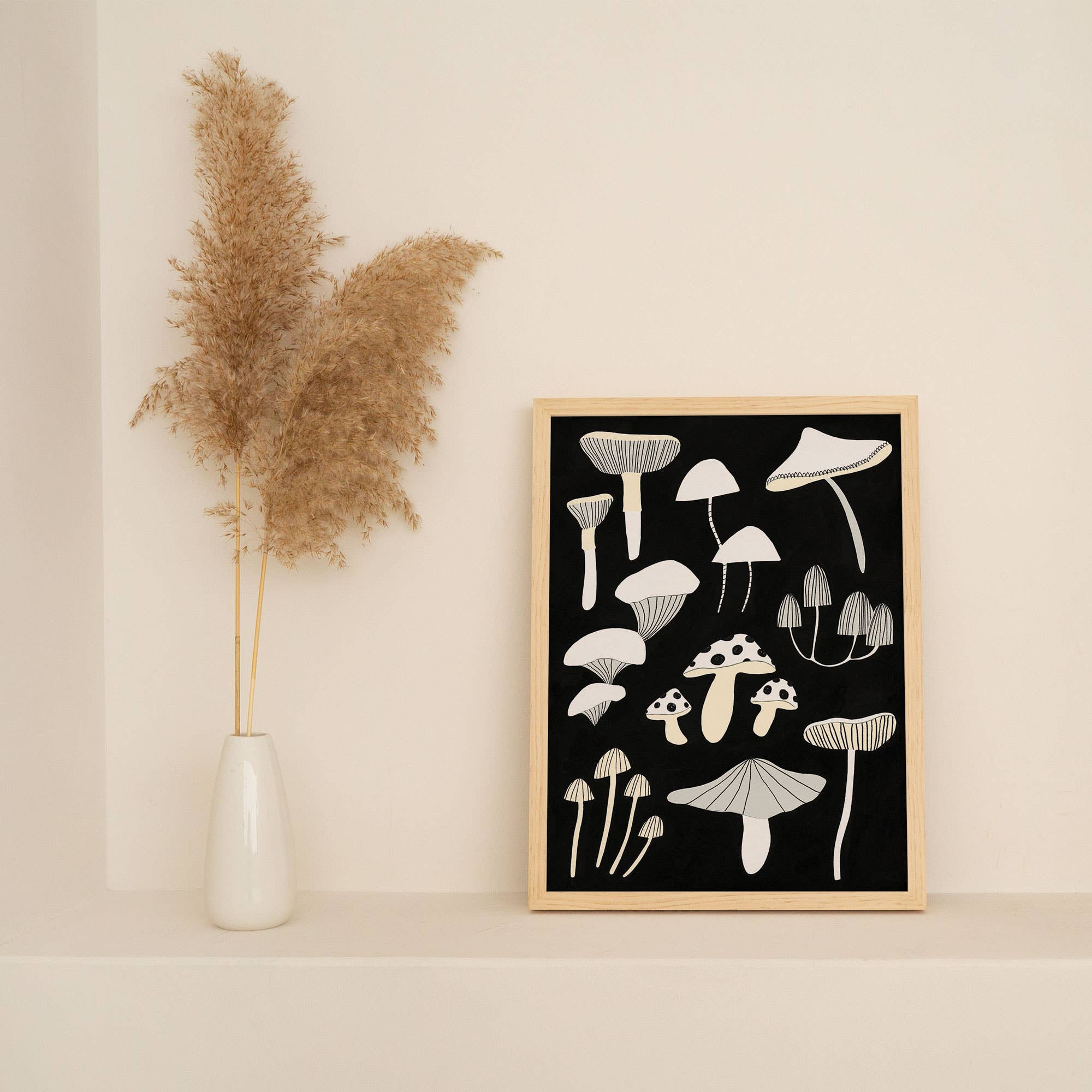 Black And White Mushroom Art Print | Monochrome | Fungi: A3