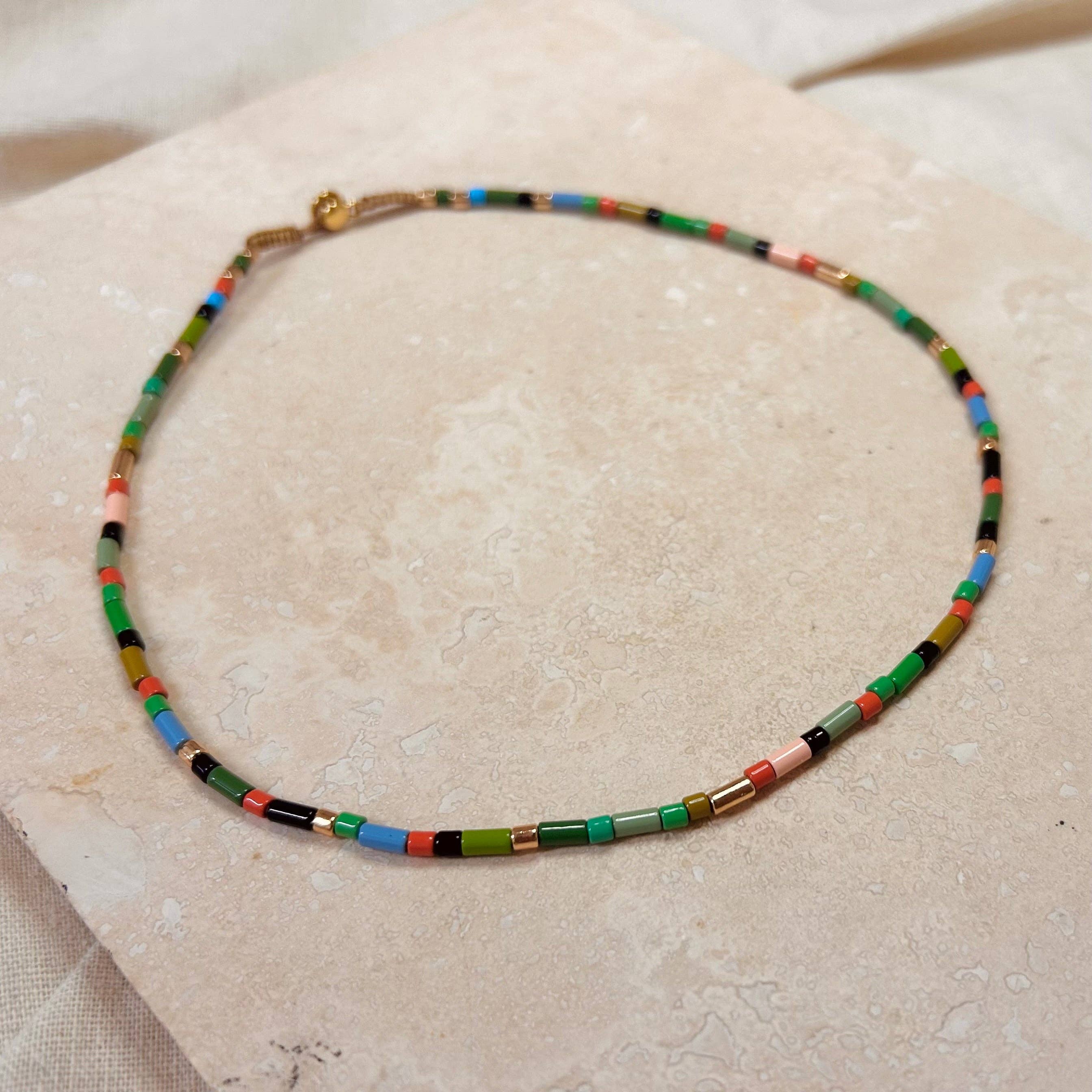 Green + Gold Mosaic Bead Necklace