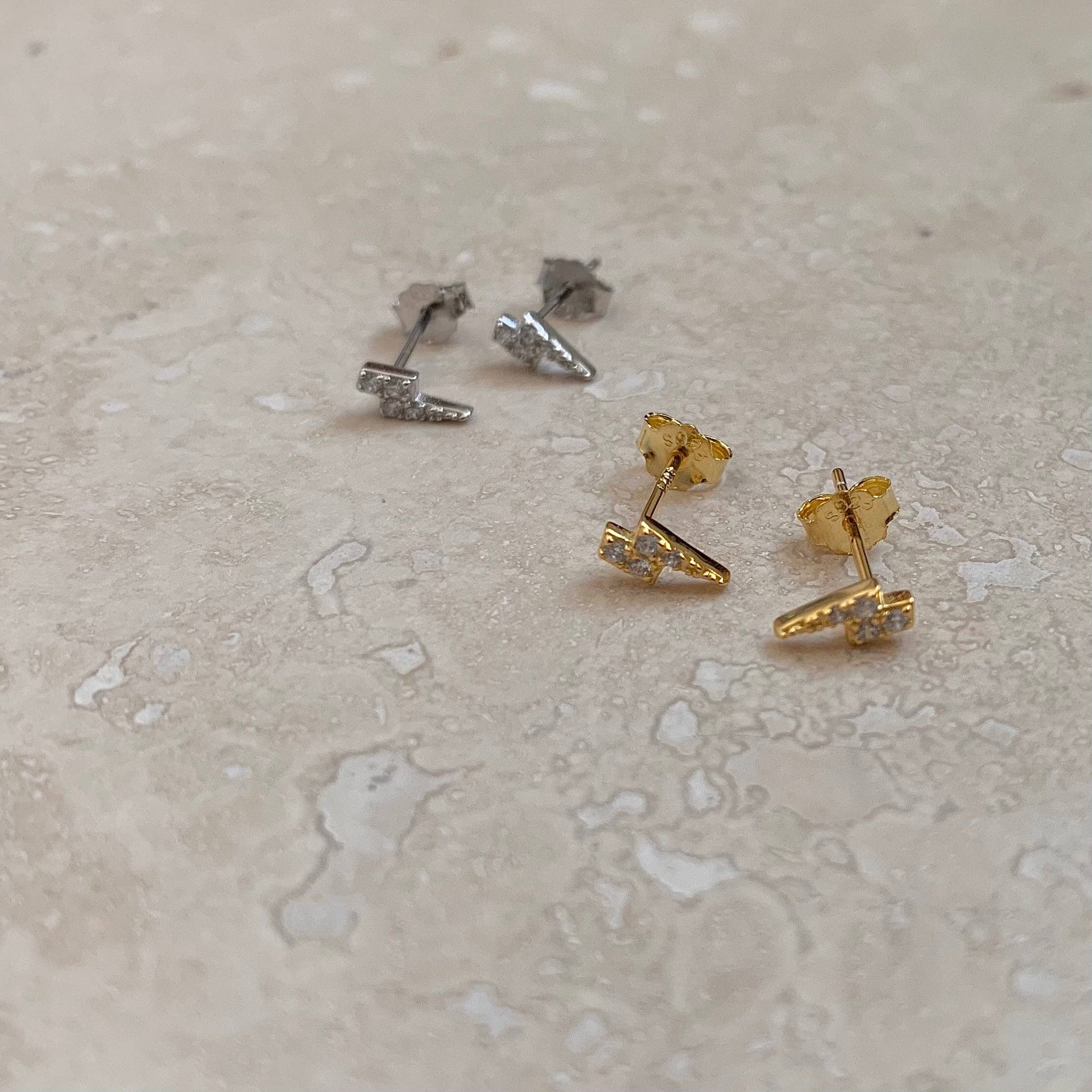 Gold Vermeil | Sterling Silver Mini Lightning Stud Earrings: Gold