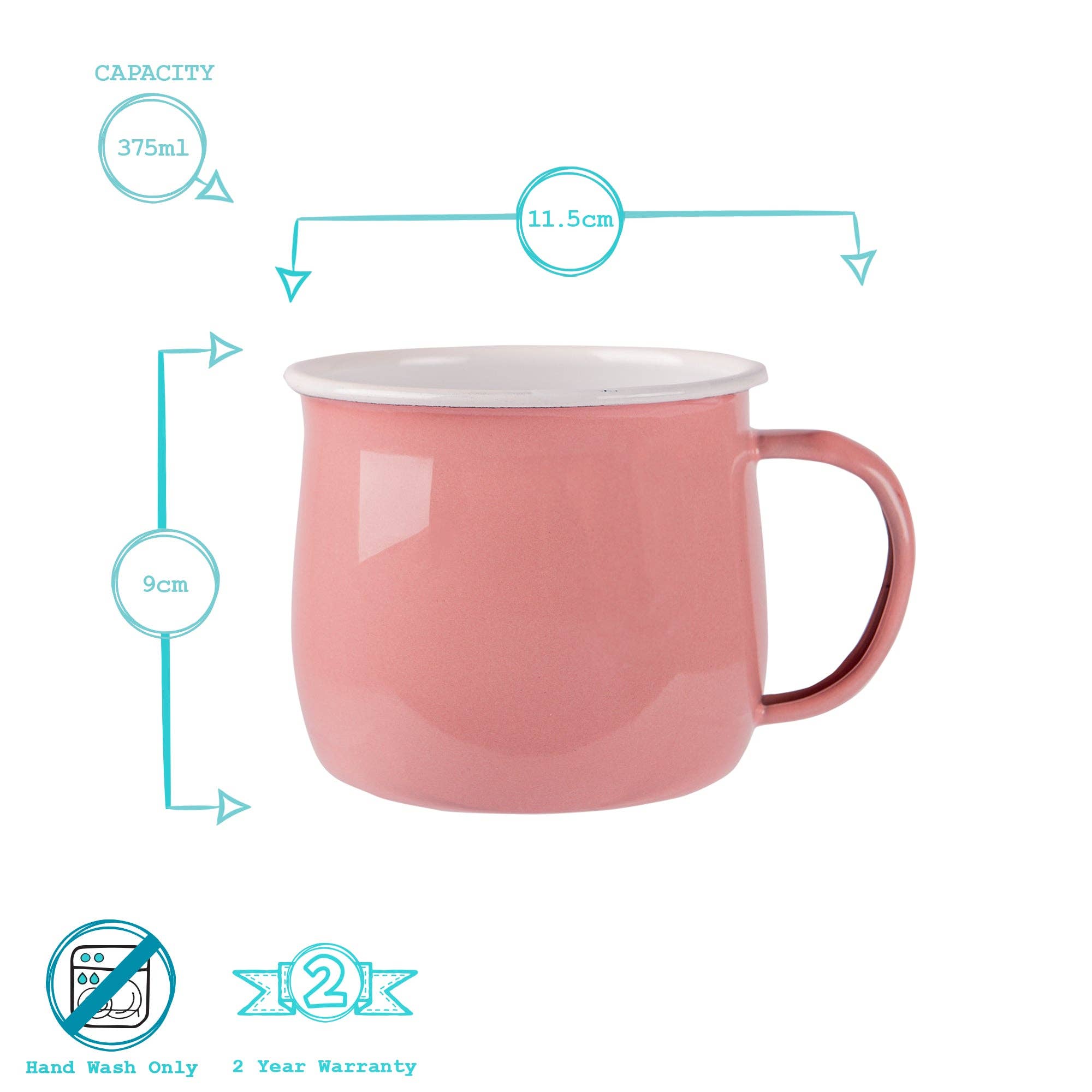 Argon Tableware Coloured Enamel Belly Mug - 375ml - Pink