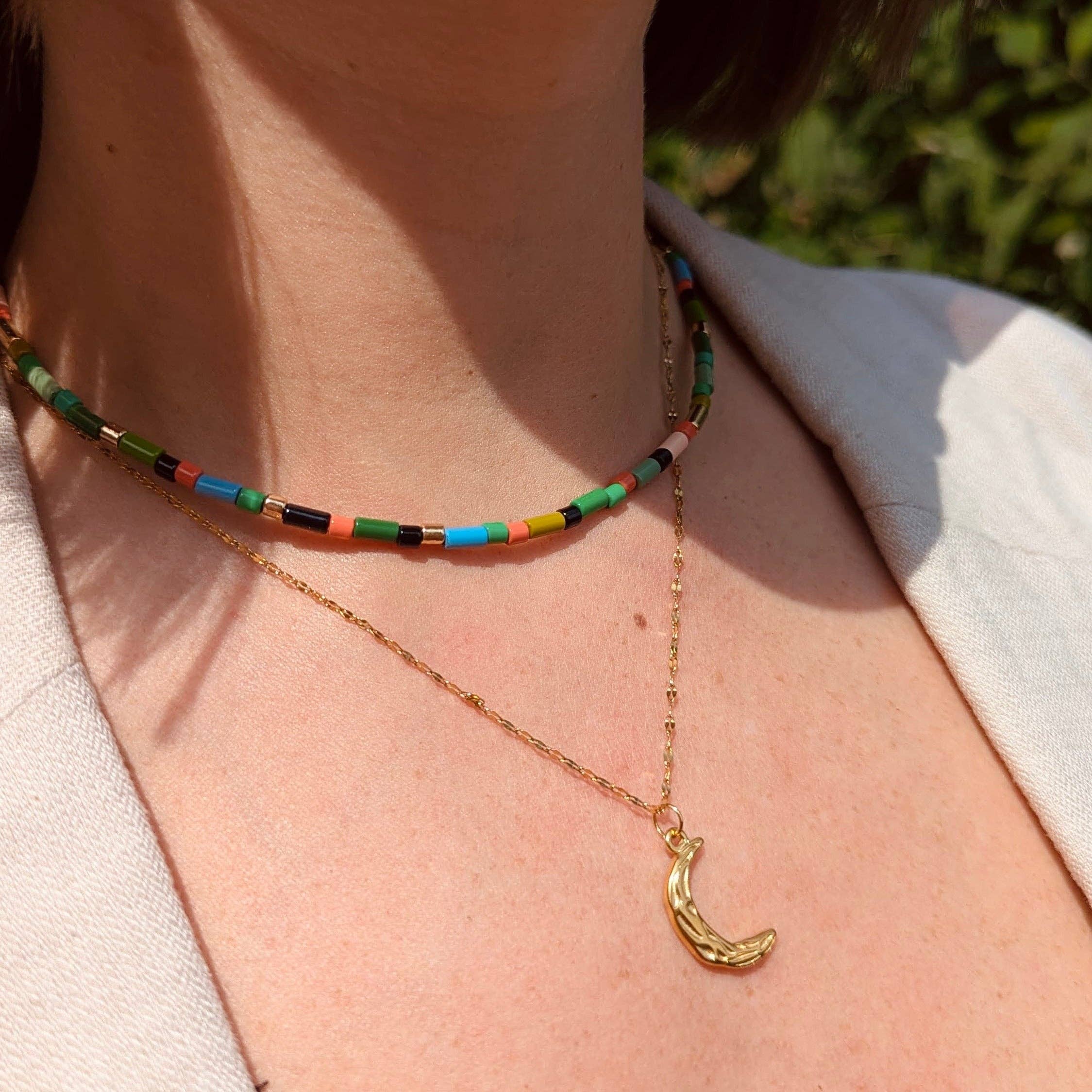 Green + Gold Mosaic Bead Necklace